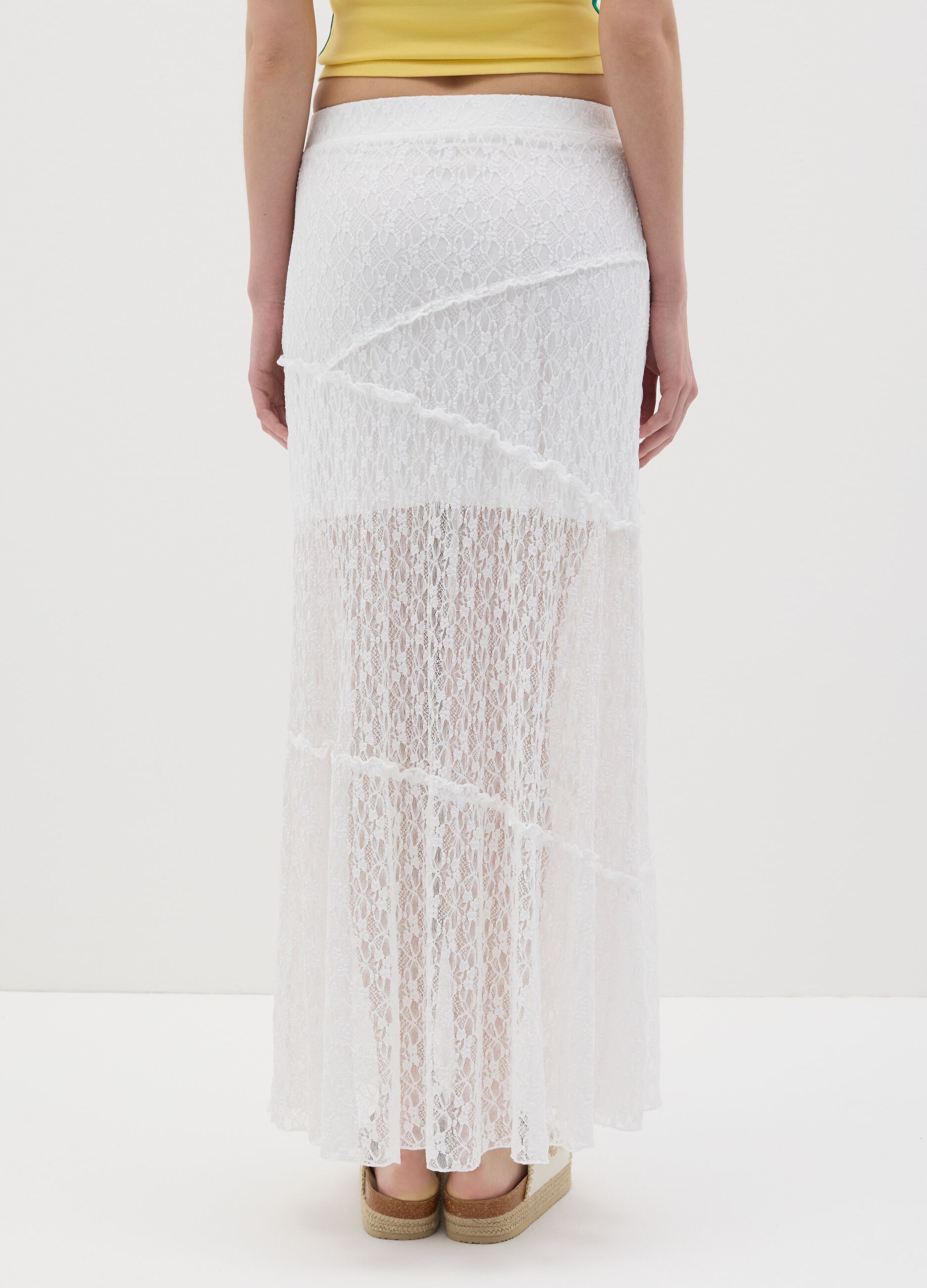 Gonna lunga da donna in pizzo bianco regular fit