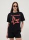 Black short-sleeved pure cotton T-shirt with graphic print_2