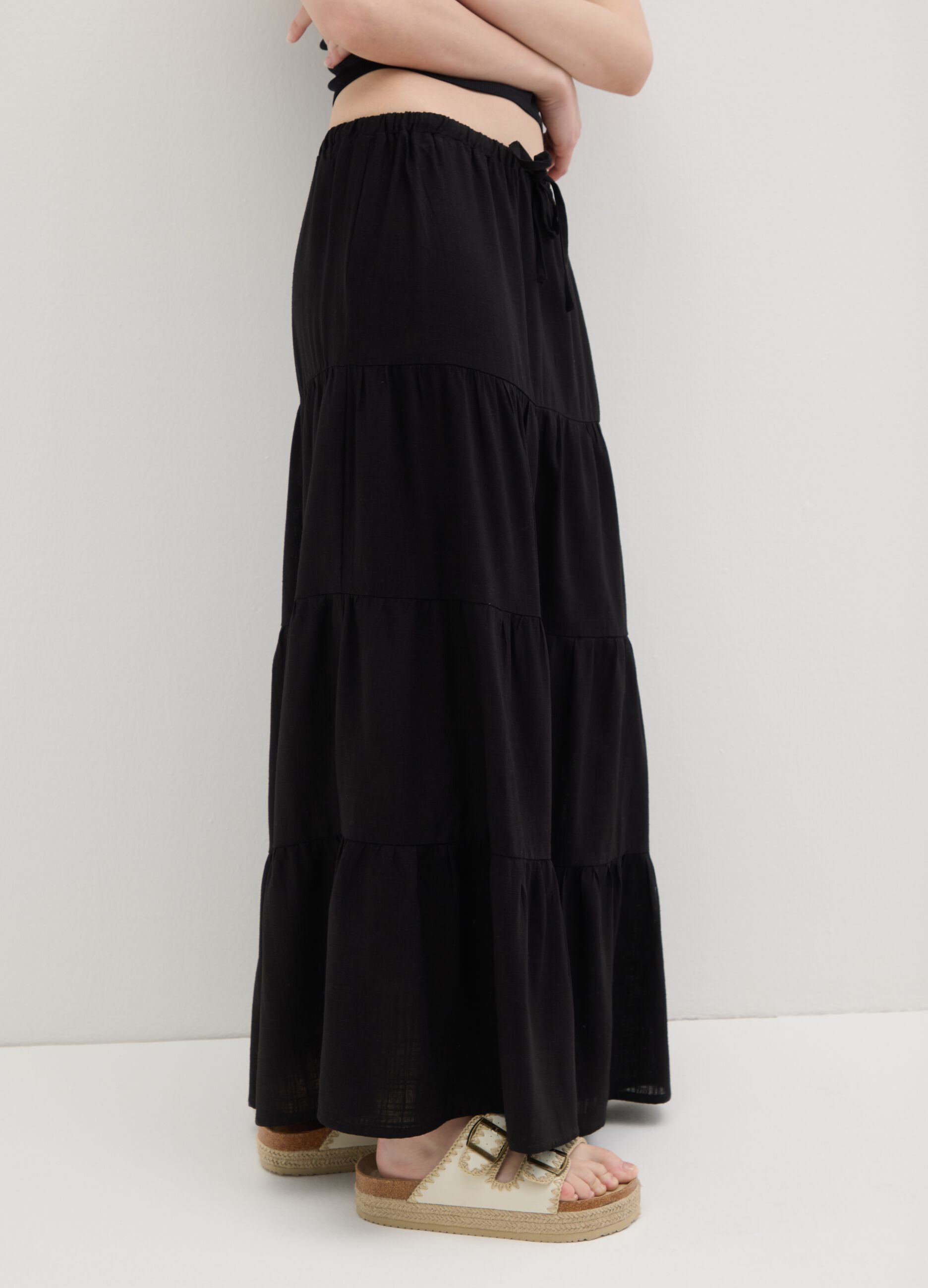 Women's black viscose blend long skirt