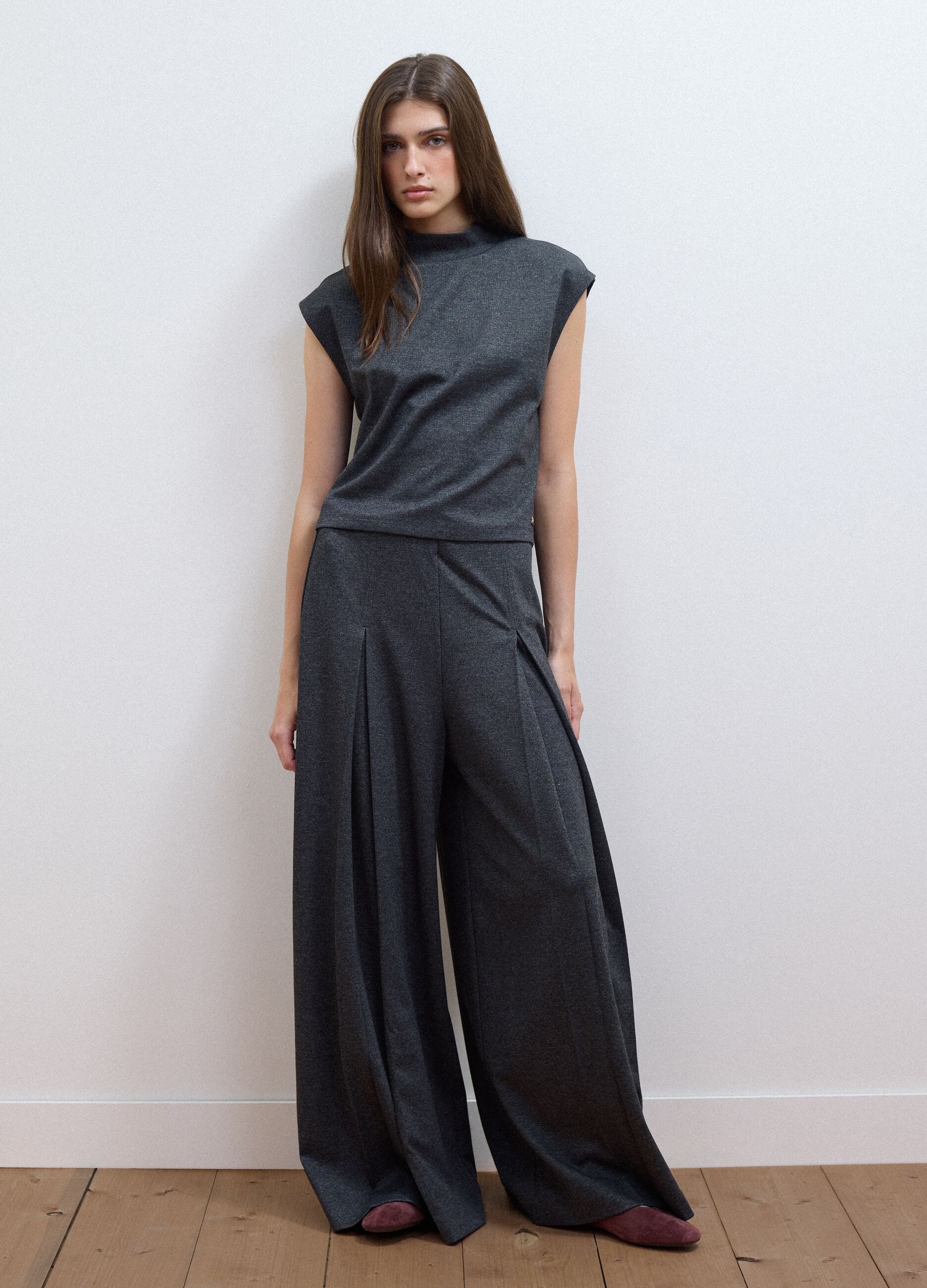Grey stretch viscose regular-fit T-shirt