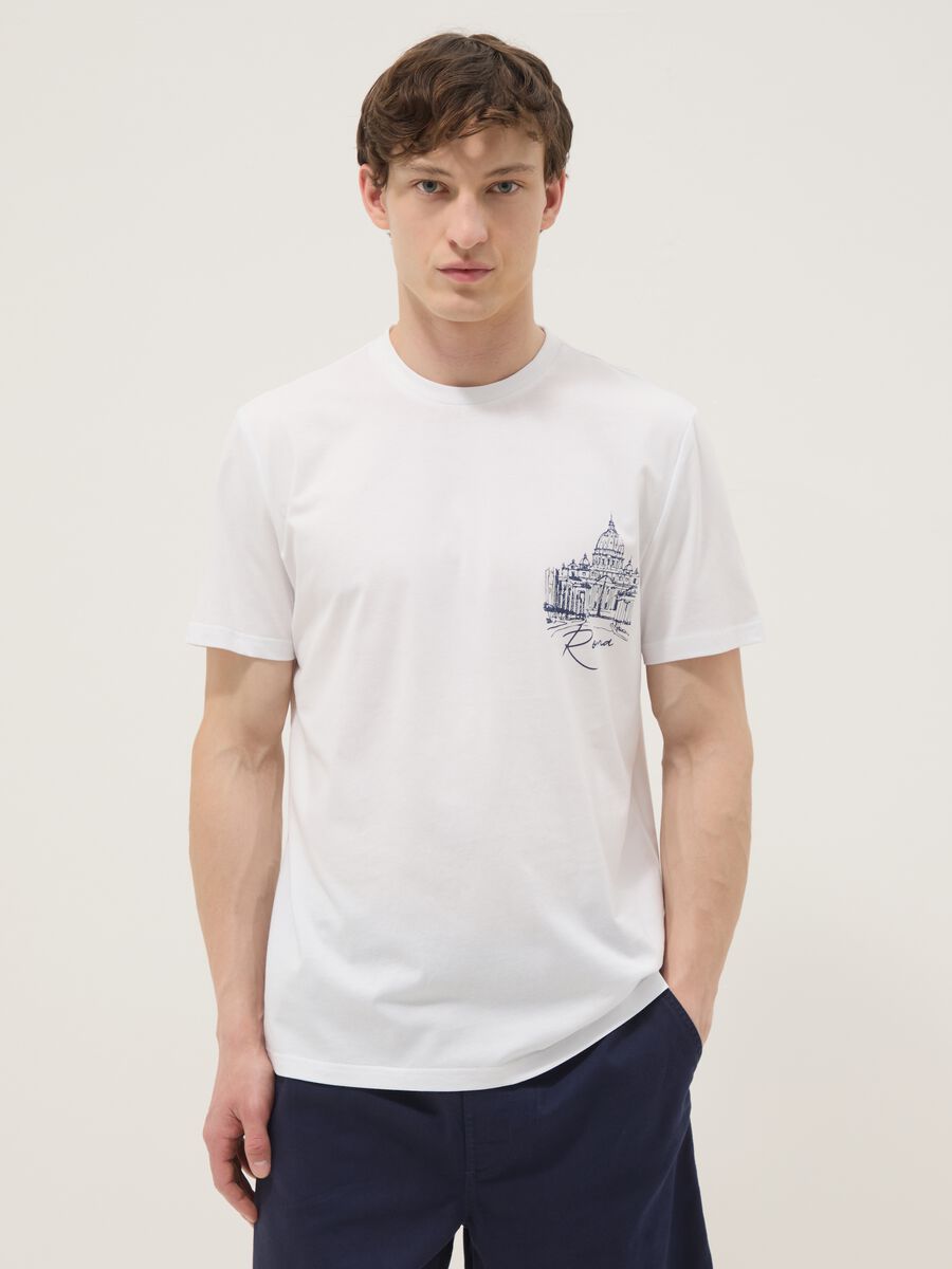 White pure cotton T-shirt with chest print, regular fit_1