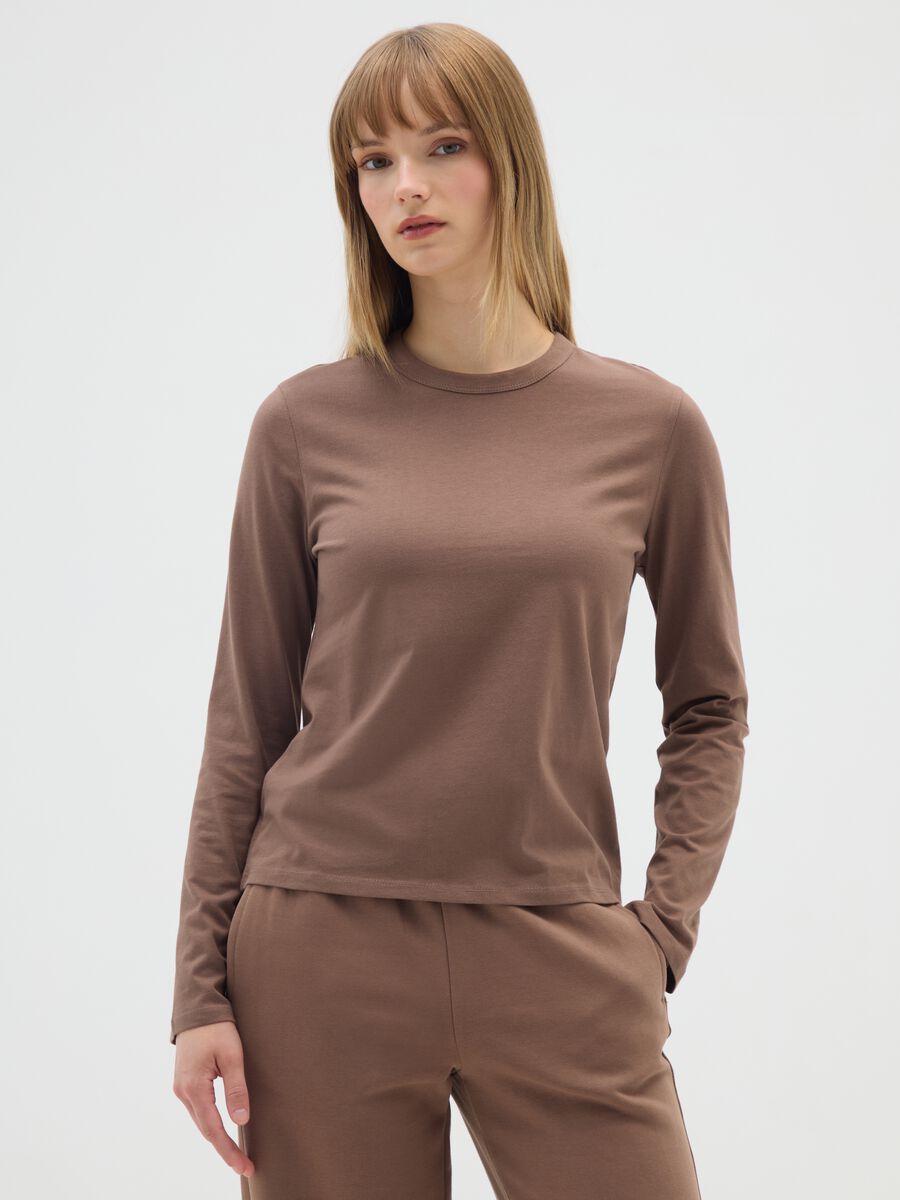 Regular fit brown pure cotton sweater_0
