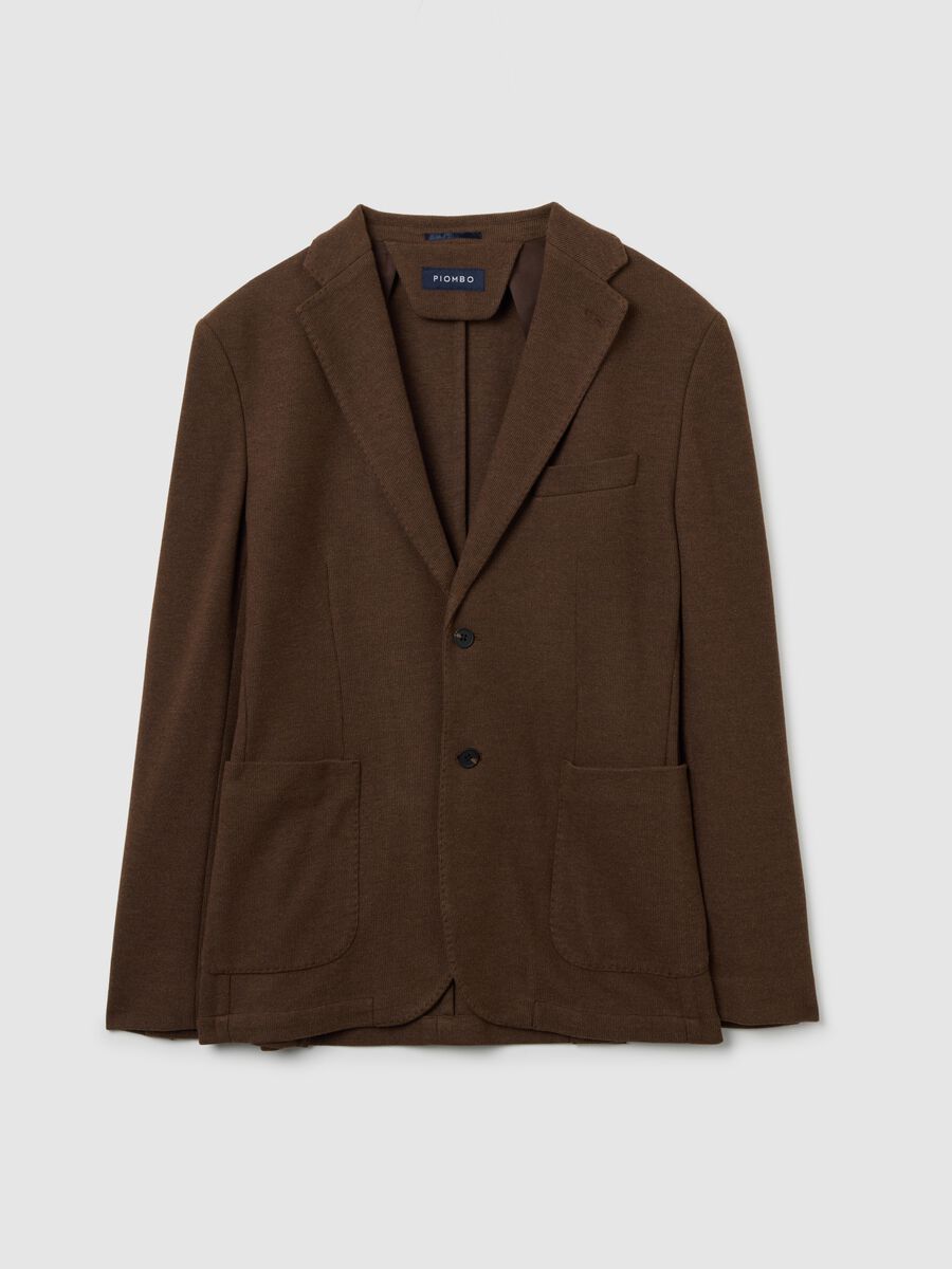 Brown cotton blend regular fit blazer_0