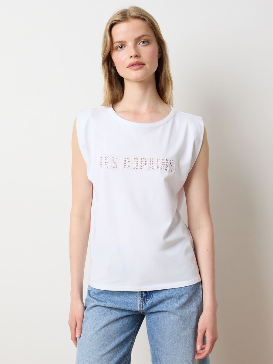 White stretch cotton T-shirt with logo_0