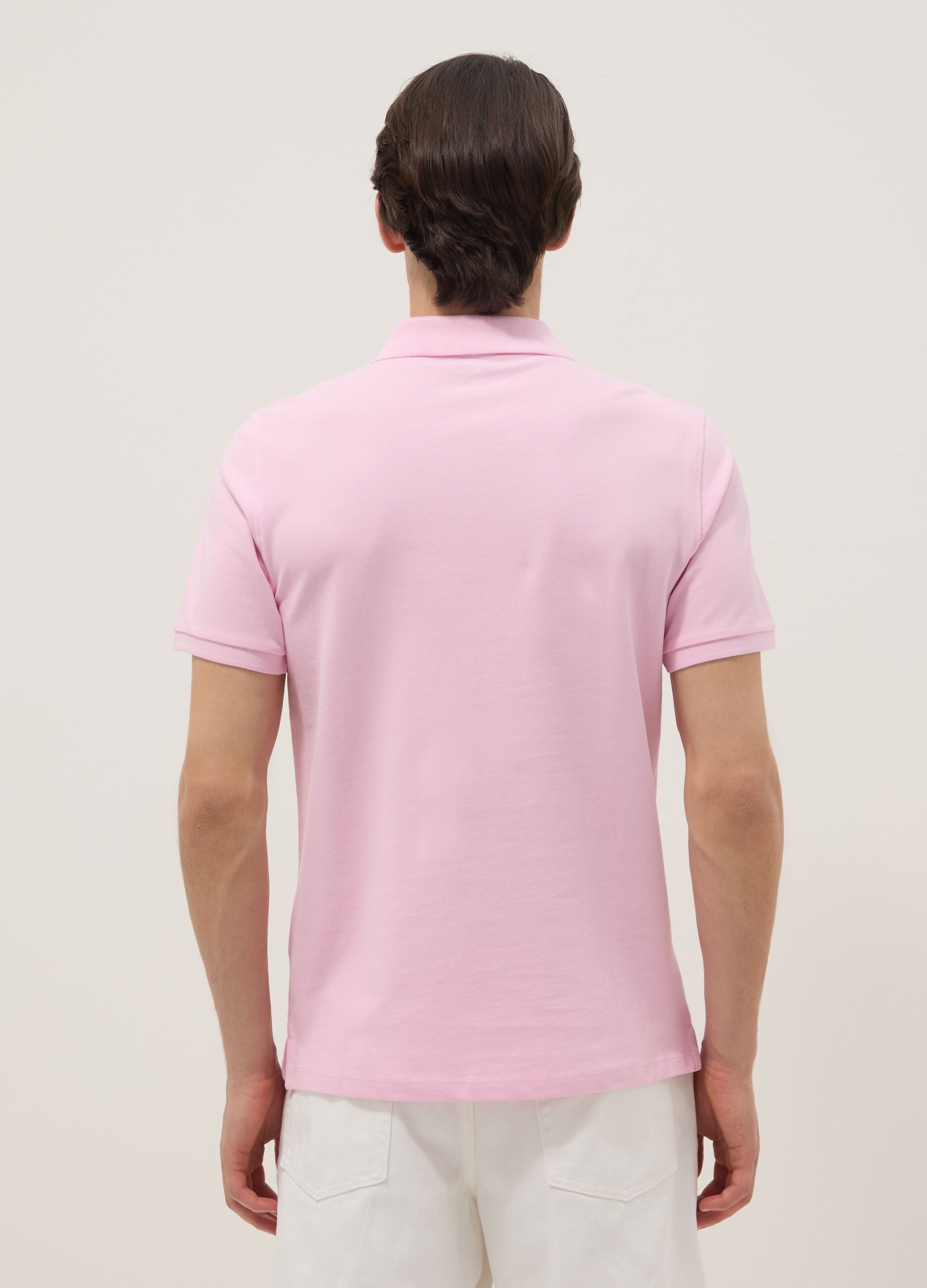 Pink short-sleeve organic cotton polo shirt, regular fit