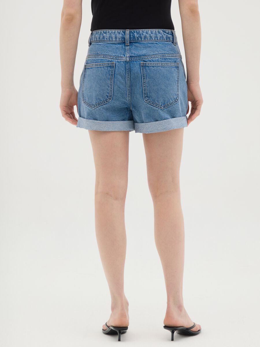 Women's blue regular fit pure cotton shorts_3