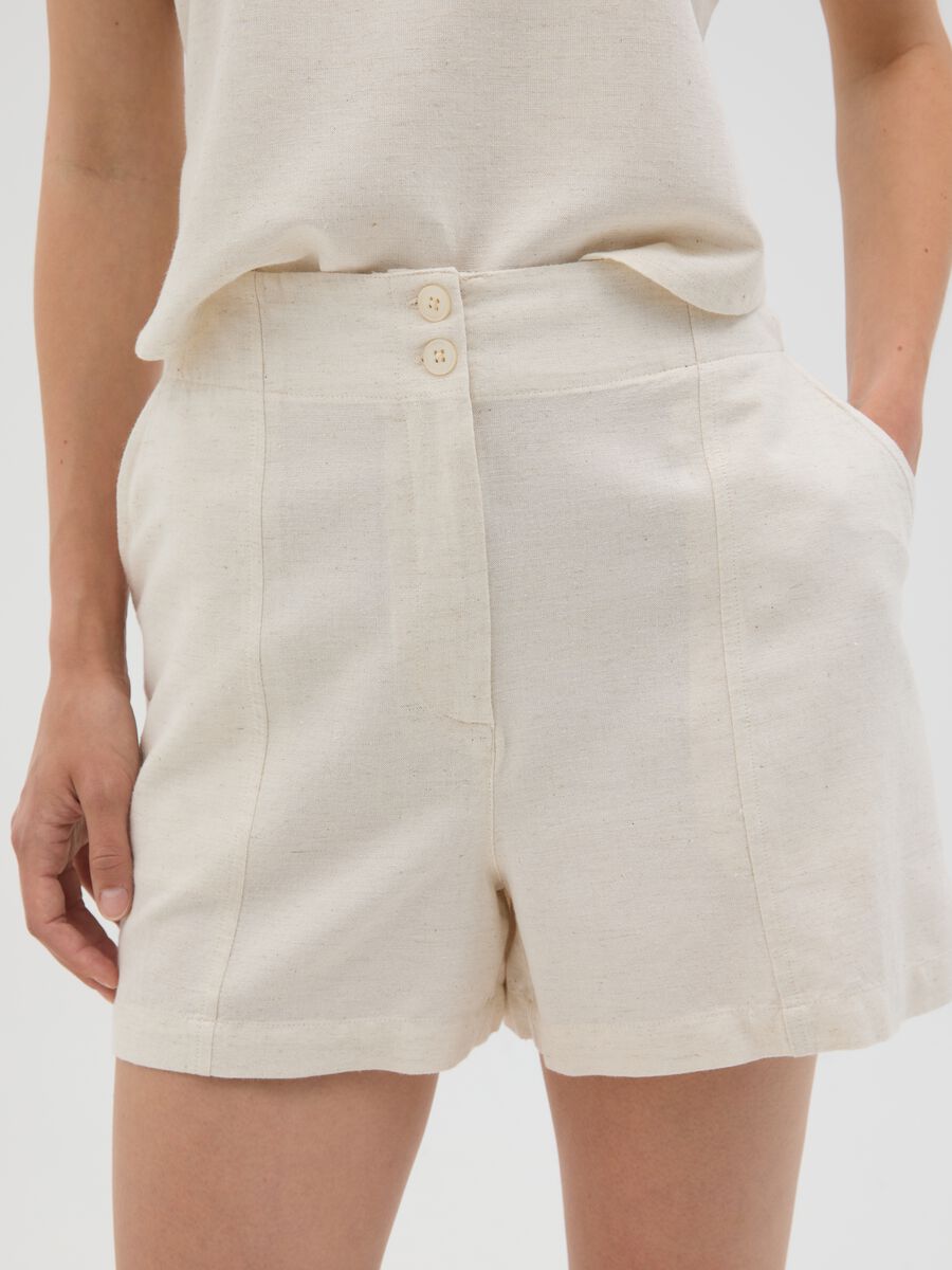 Shorts da donna in misto lino beige regular fit_2