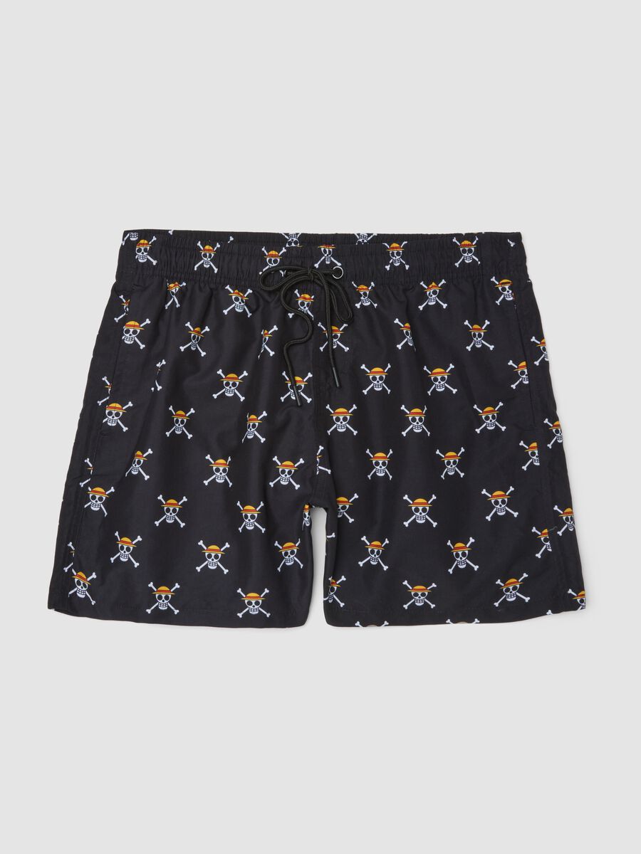 Black Swim Shorts with One Piece Prints_4
