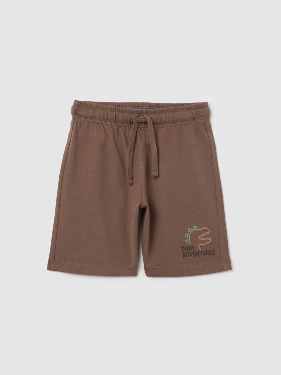 Brown shorts with Dino Adventures print in cotton_0