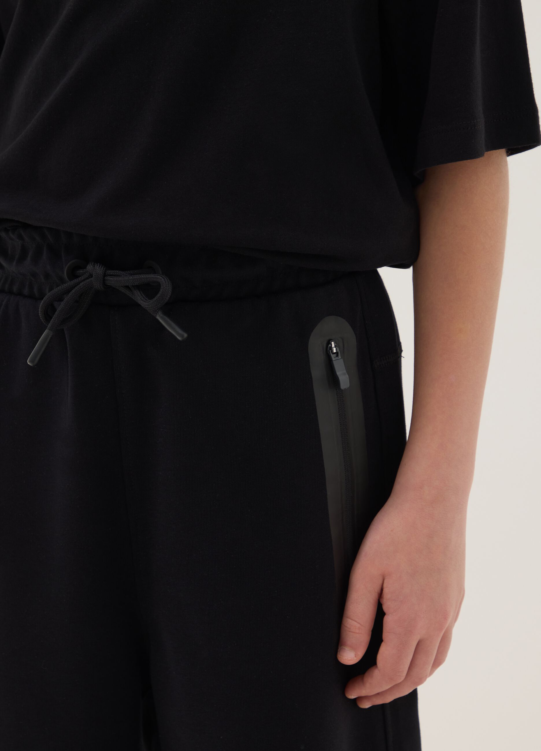 Black cotton-blend shorts with elasticated waist