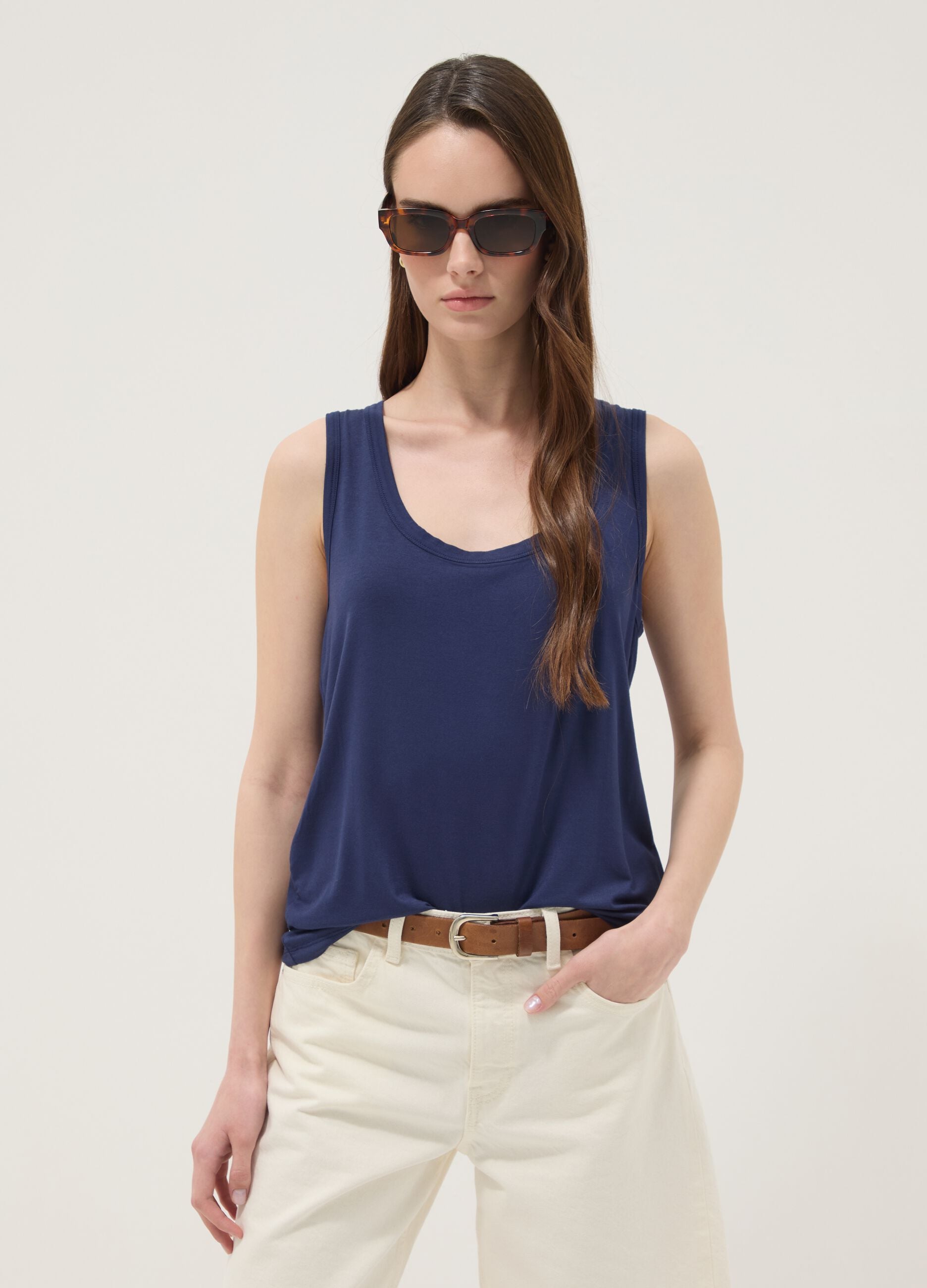 Blue stretch viscose vest top