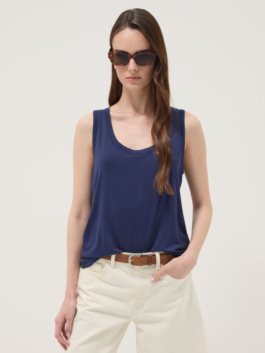 Blue stretch viscose vest top_2
