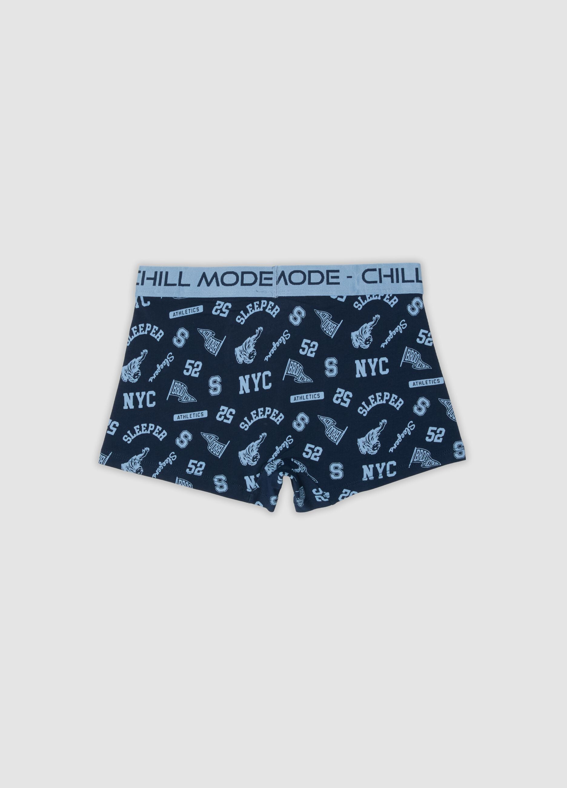 Boxer midi blu in cotone organico elasticizzato con stampa per bambino e ragazzo