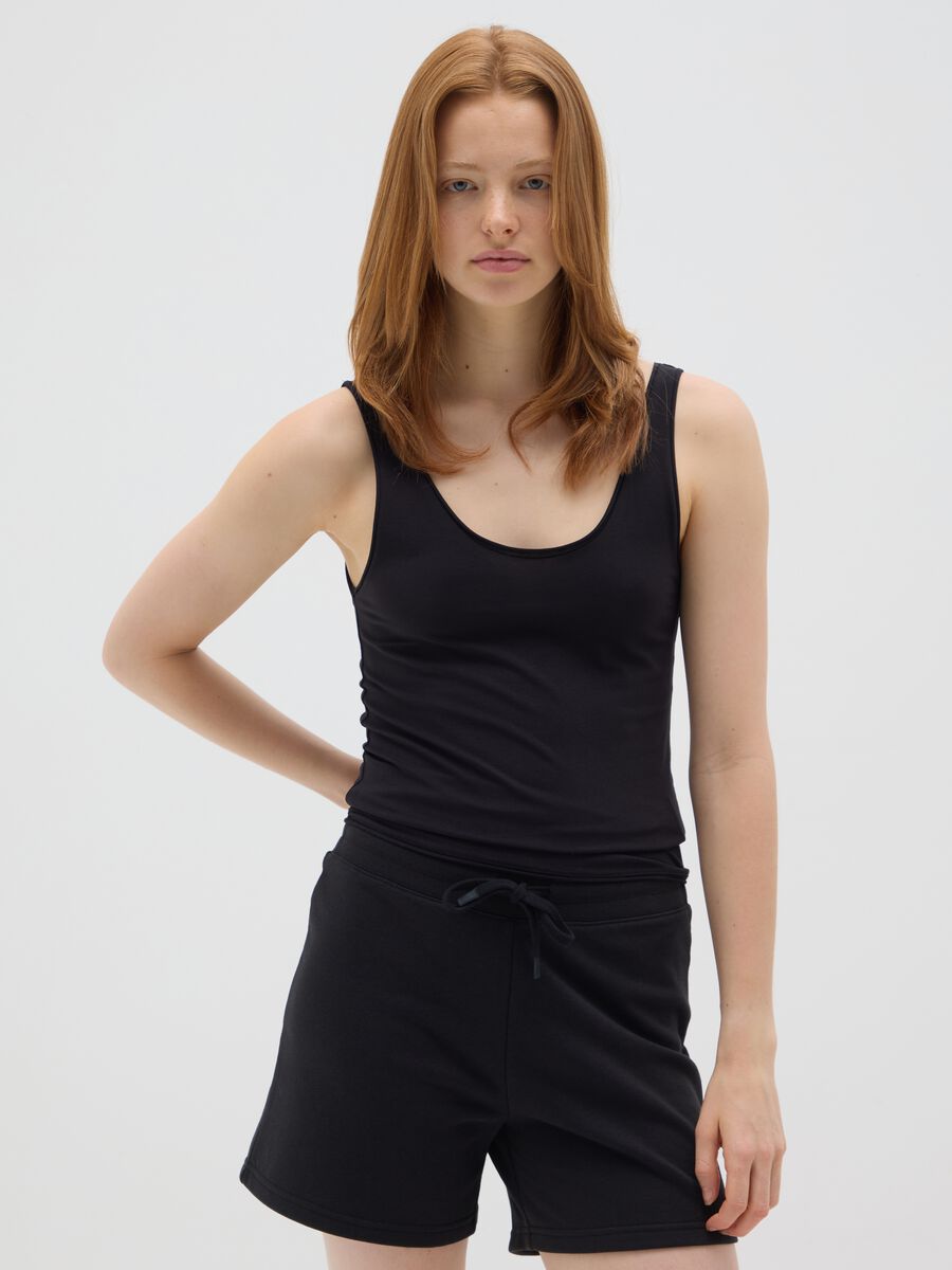Women's Black Stretch Cotton Tank Top Regular Fit_0