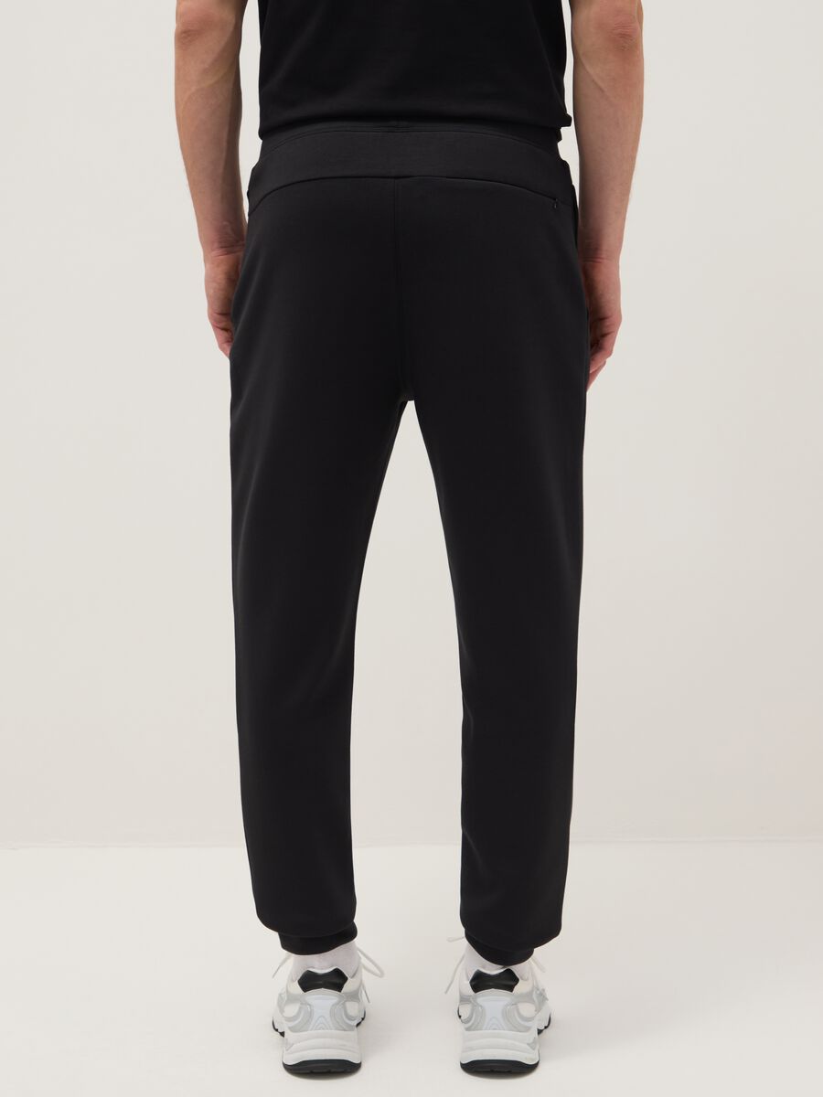 Black Cotton Blend Regular Fit Jogger Trousers_2