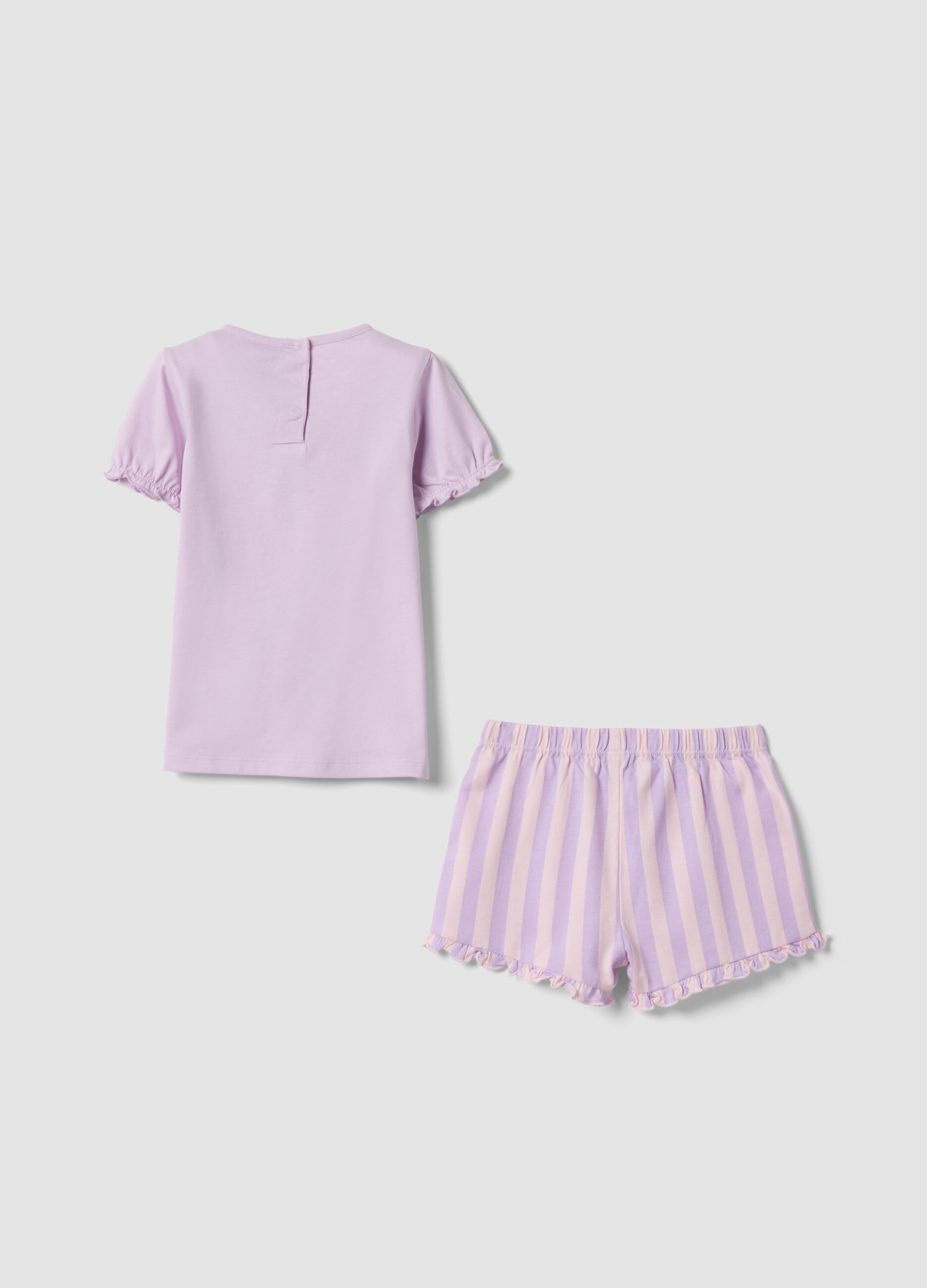 Pink organic cotton pyjama set with striped shorts
