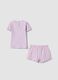 Pink organic cotton pyjama set with striped shorts_1