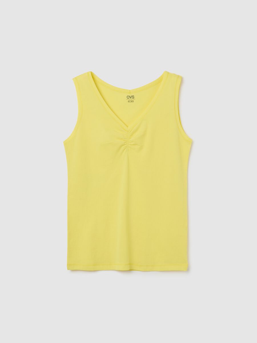 Women's yellow pure cotton tank top regular fit_0