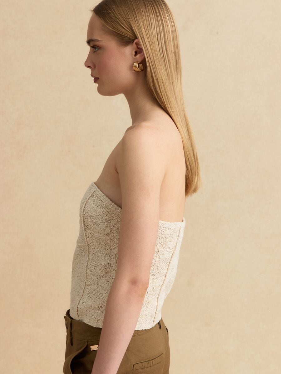 Top beige senza spalline in misto cotone lavorato regular fit_1