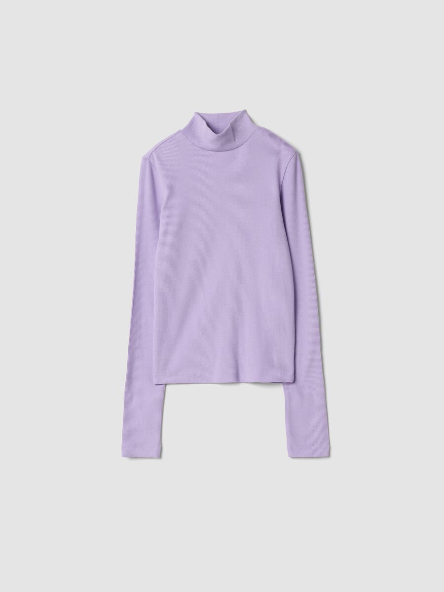 T-shirt viola in cotone organico elasticizzato a costine slim fit_0