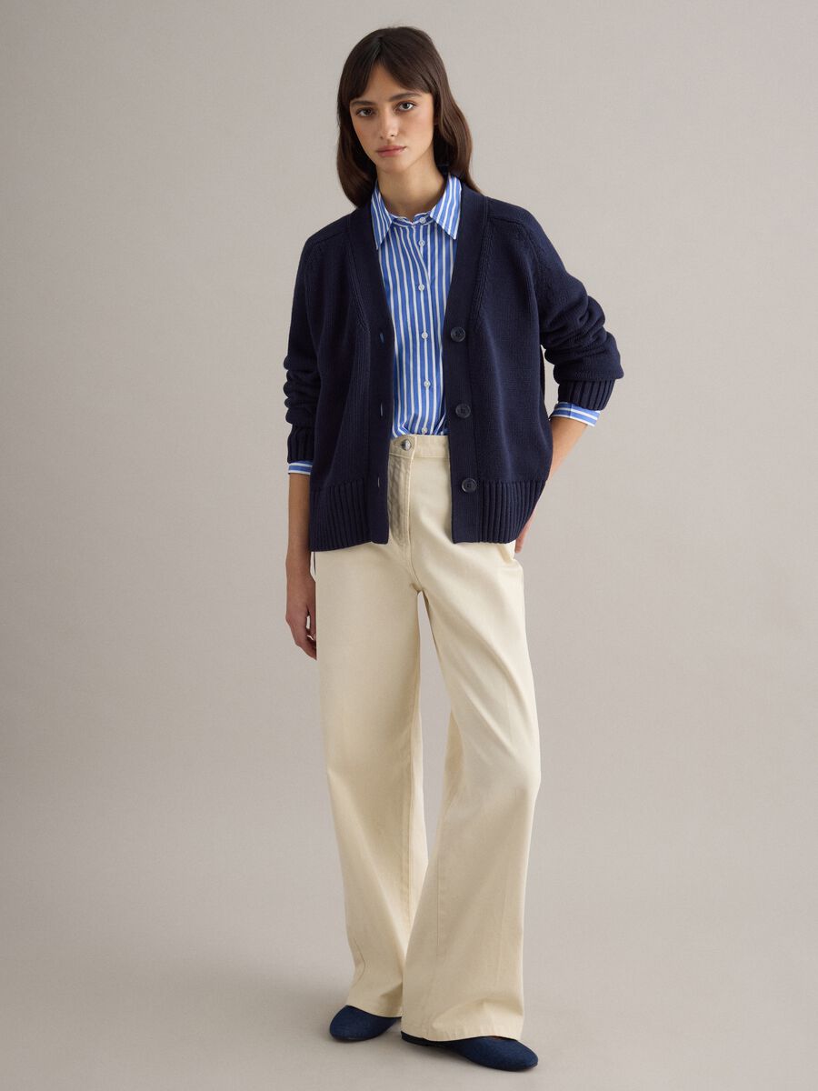 Blue cardigan in pure cotton with deep V-neck_1