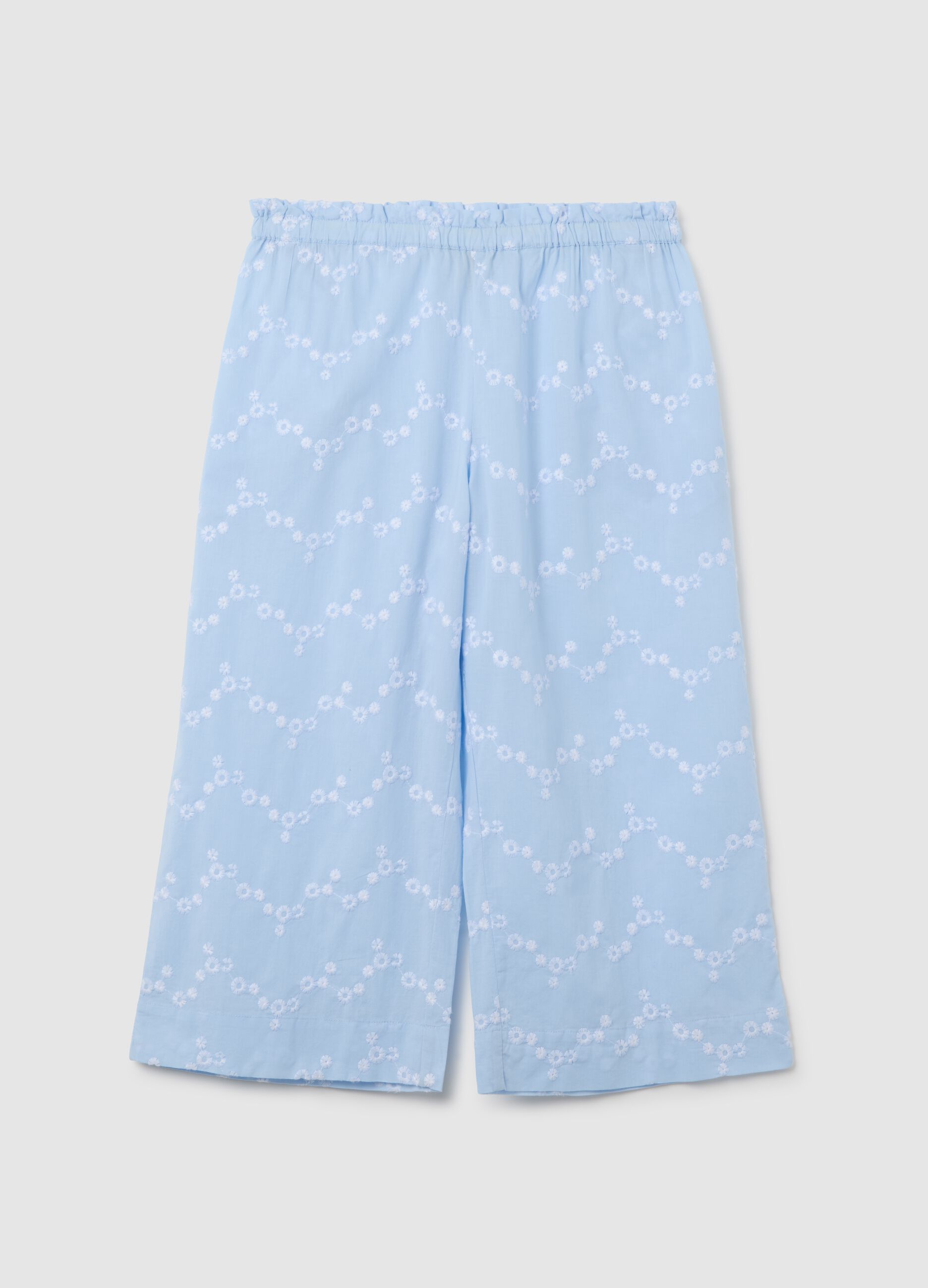 Pantaloni culotte da donna in puro cotone multicolor regular fit con ricami floreali