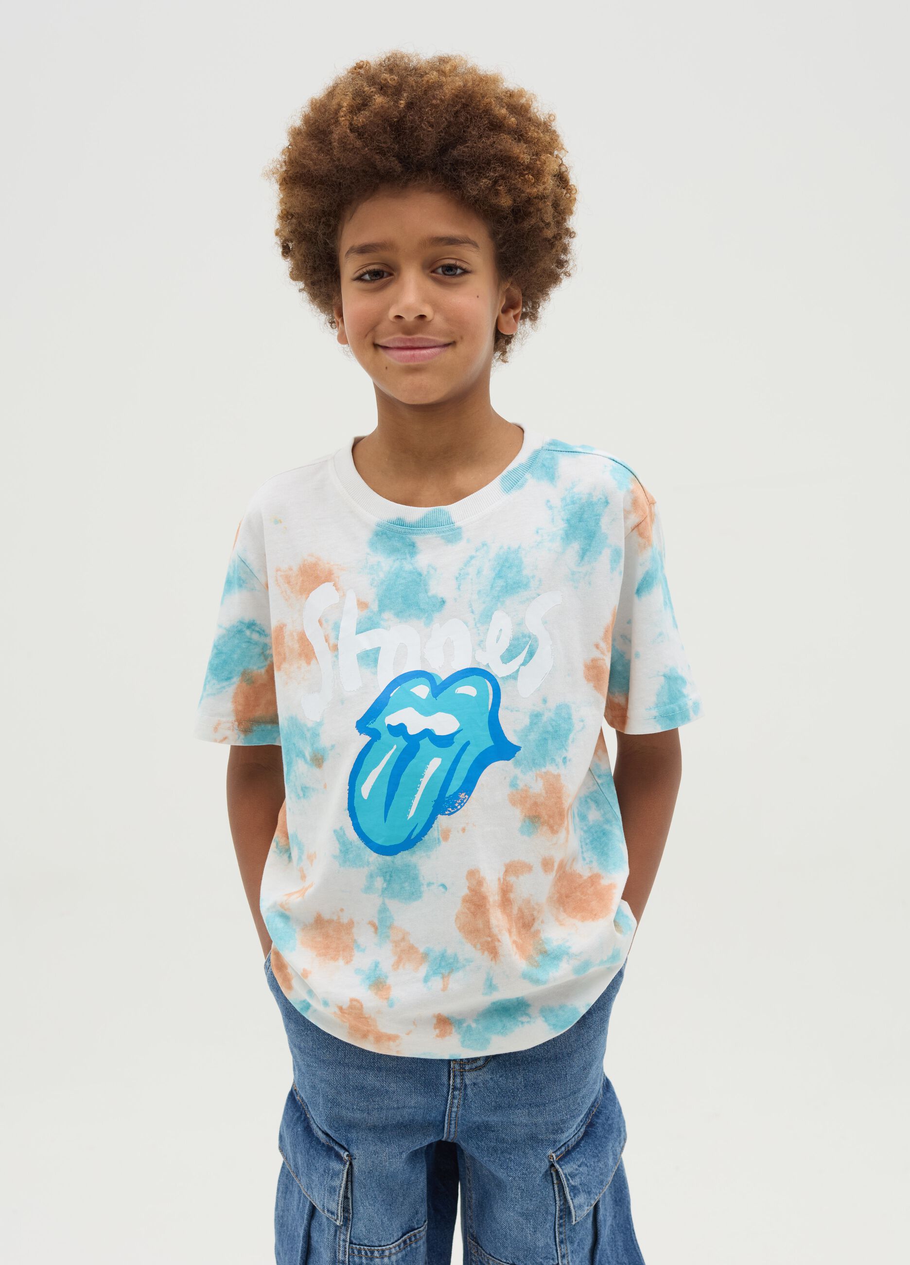 Tie-dye T-shirt with The Rolling Stones print