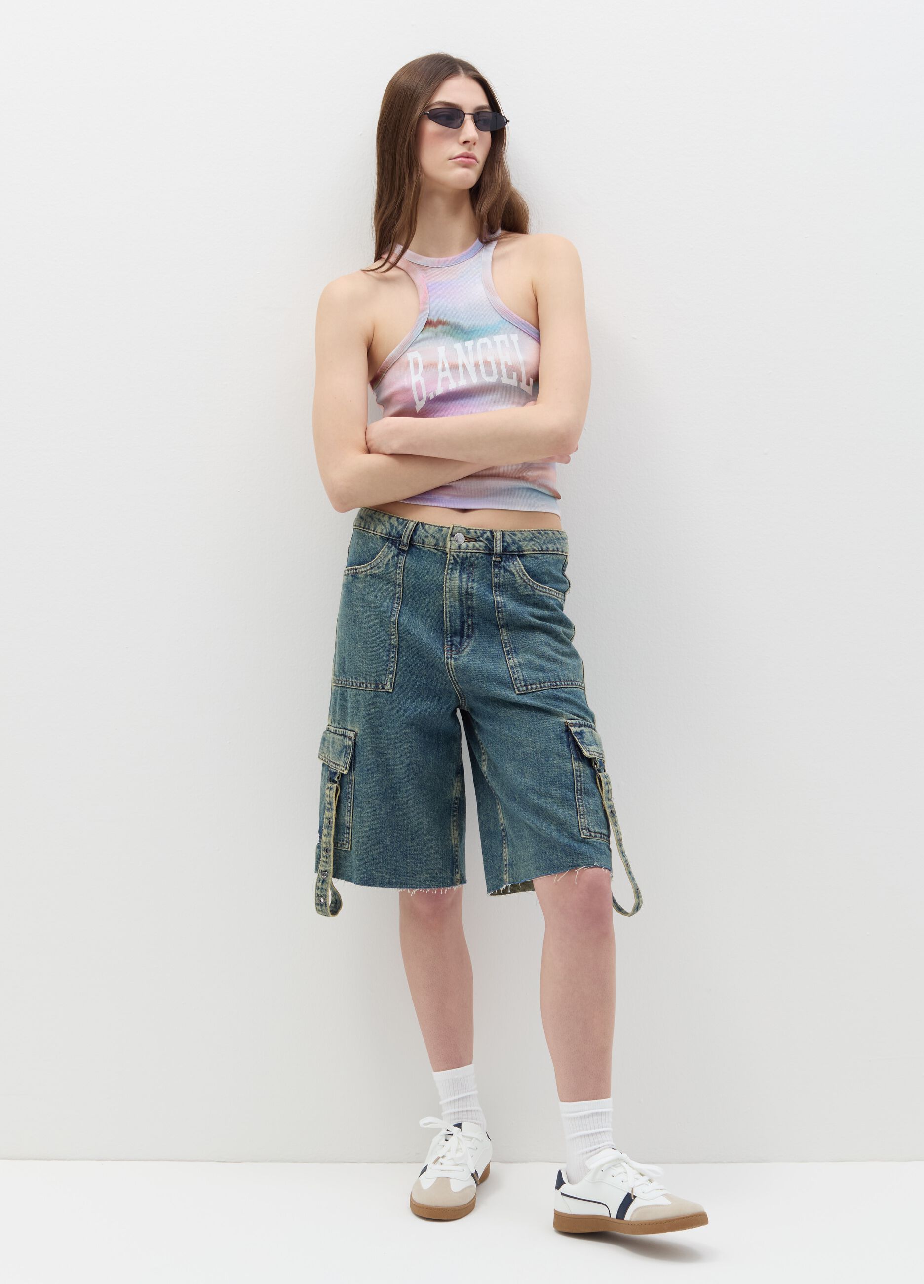 B.ANGEL X THE SEA BEYOND cargo Bermuda shorts in denim