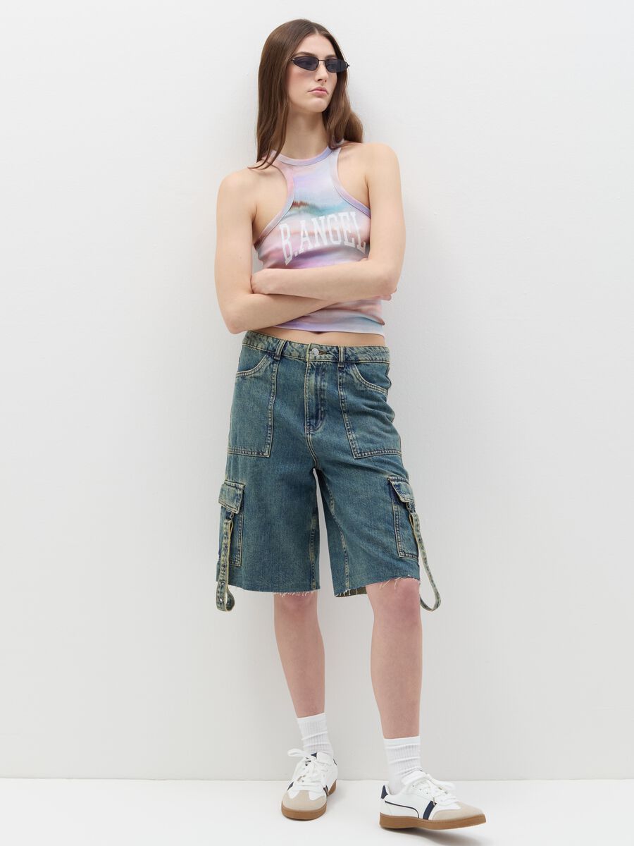 B.ANGEL X THE SEA BEYOND cargo Bermuda shorts in denim_0
