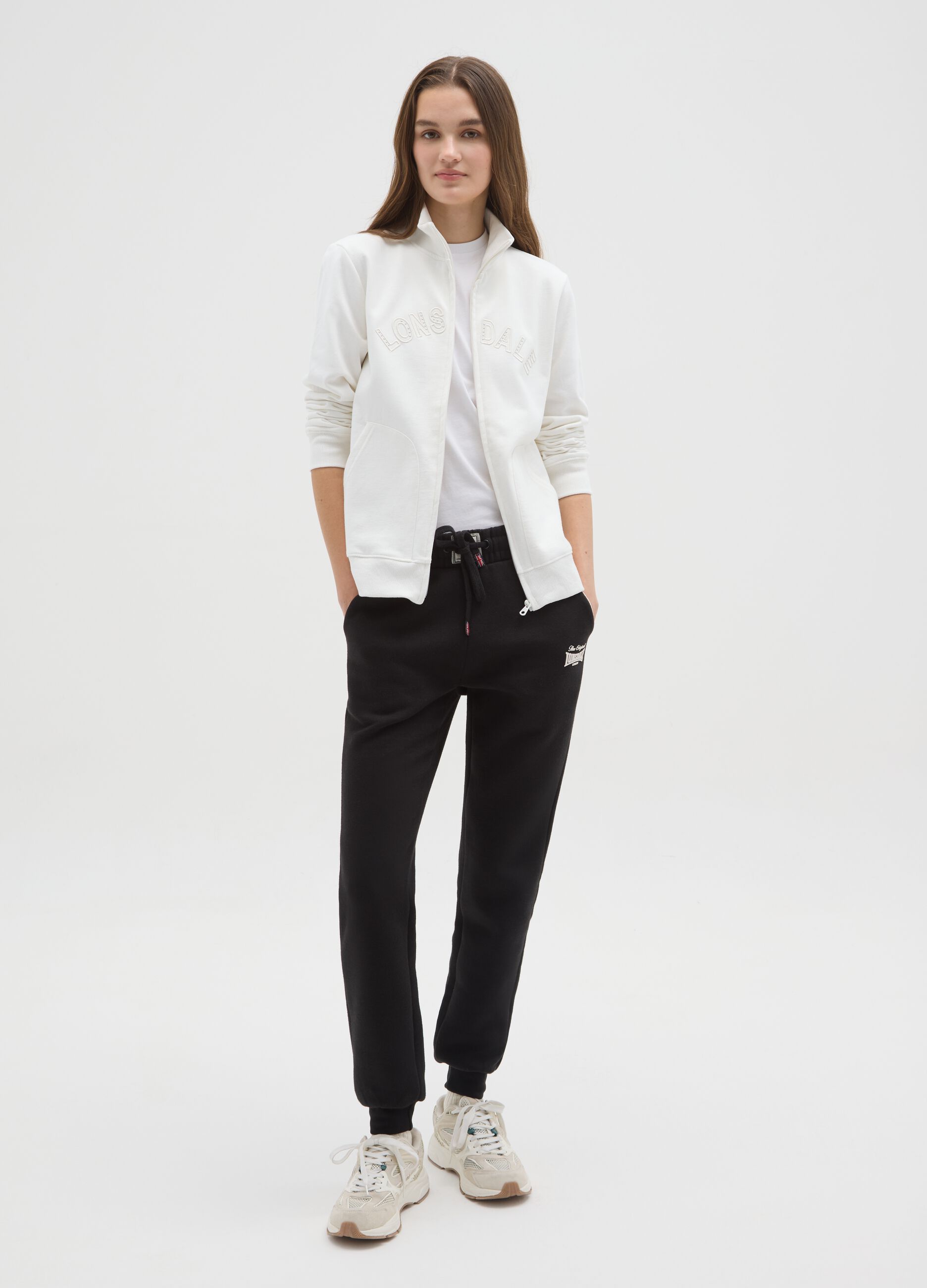 White cotton blend sweatshirt regular fit with logo and glitter