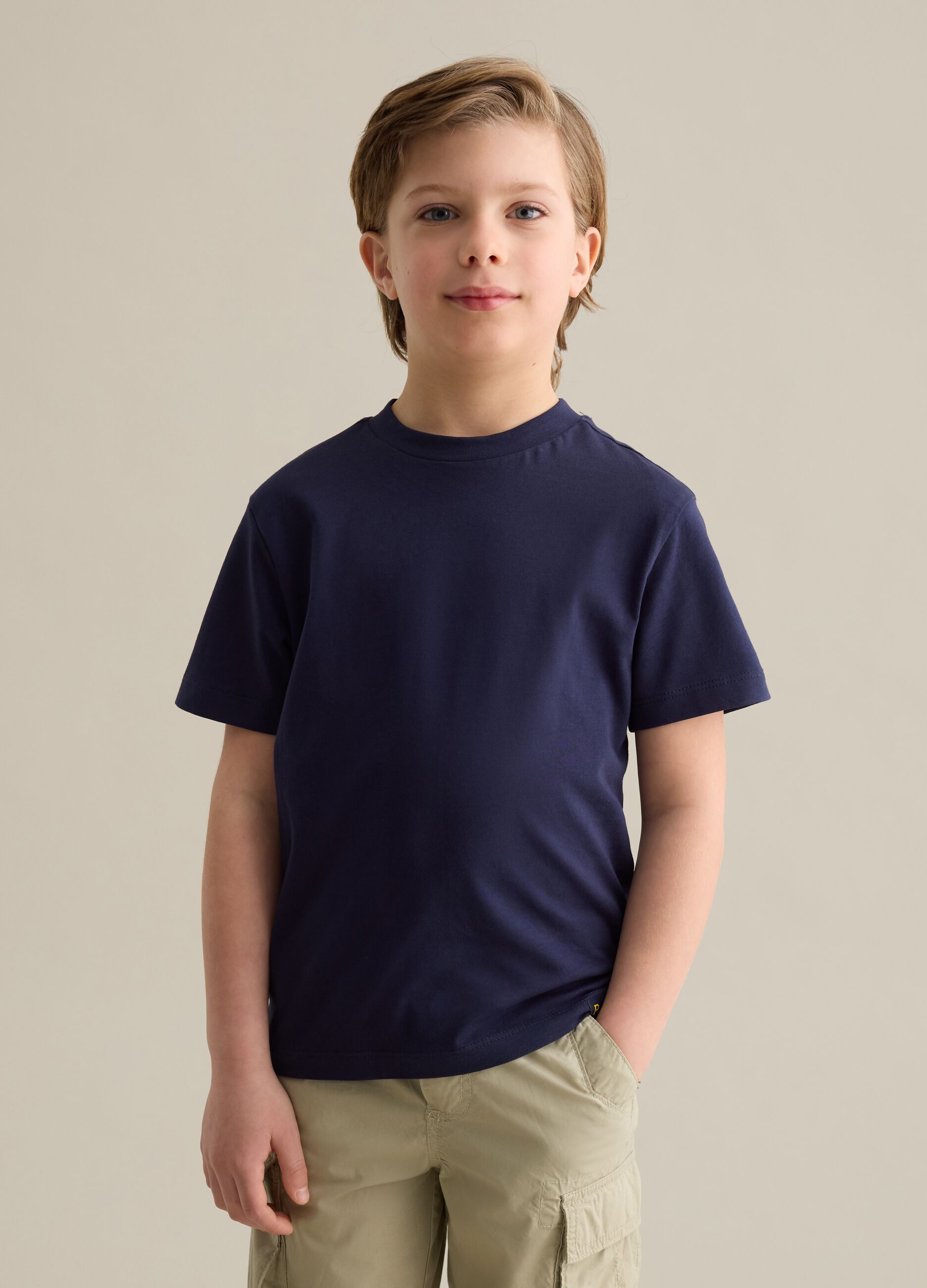 T-shirt blu in cotone con scollo rotondo