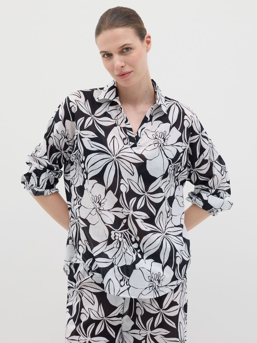 Women's long multicoloured shirt in 100% cotton with regular fit and print_1
