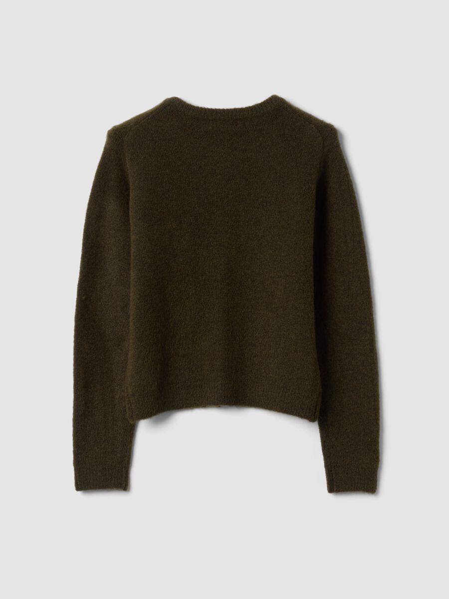 Green stretch-wool crew-neck cardigan, regular fit_6