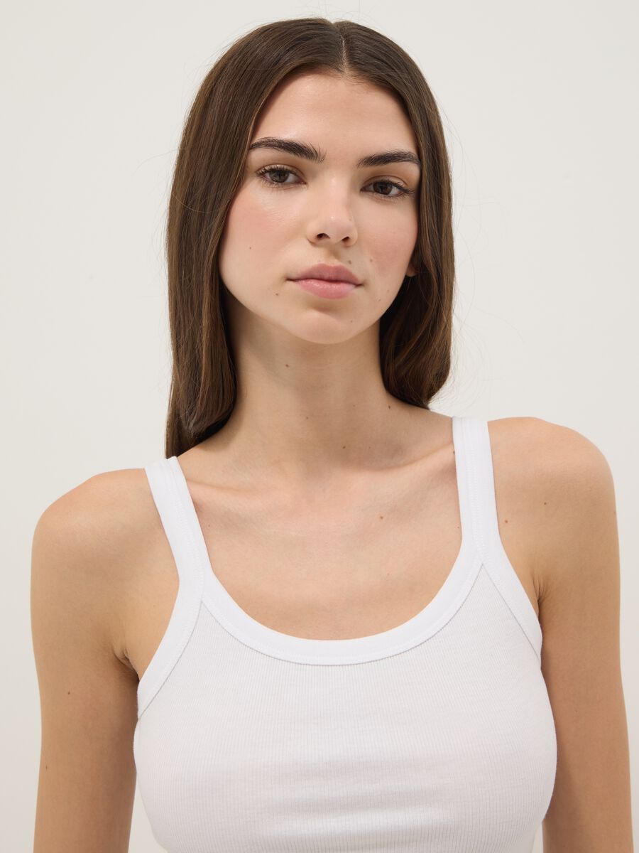 Canotta in puro cotone bianca regular fit con spalla larga_1