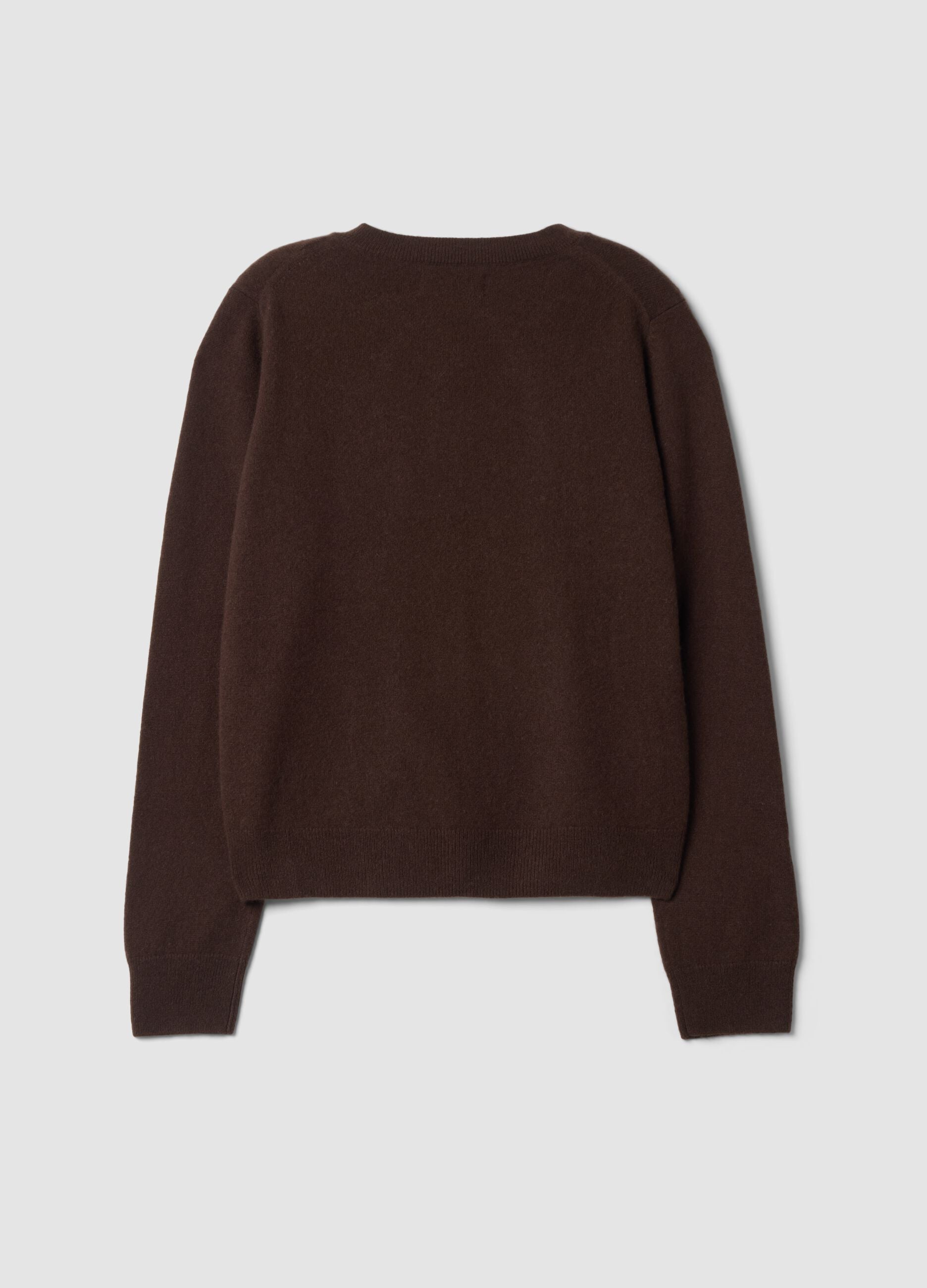 Brown crew-neck cardigan in pure cashmere