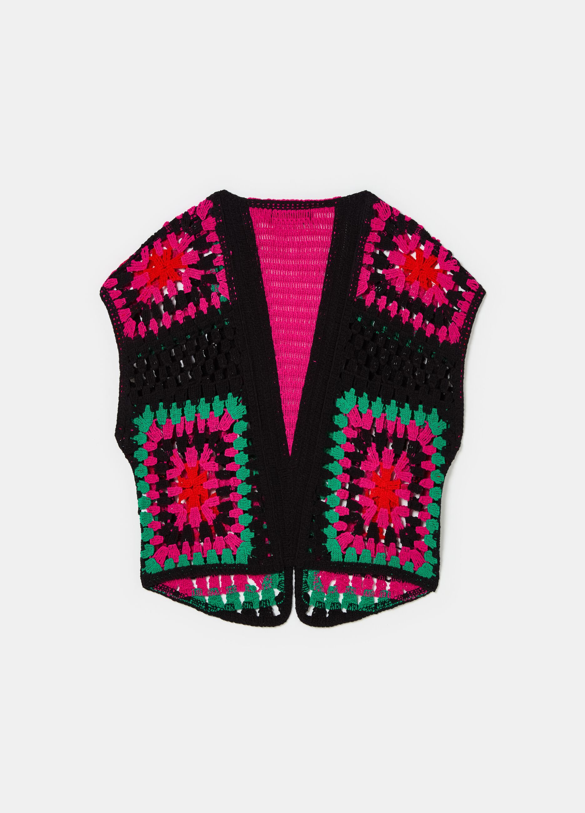 Open multicoloured crochet gilet