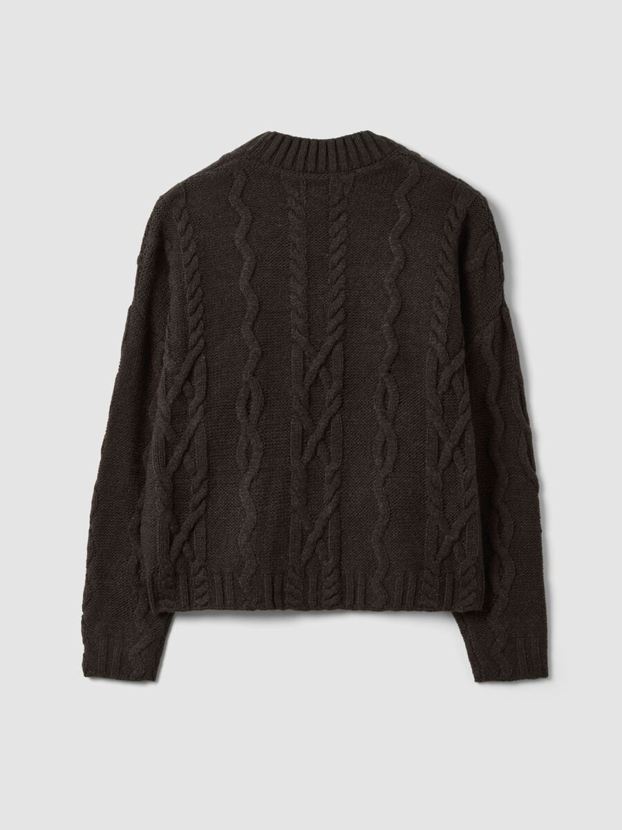 Cardigan grigio in misto lana con scollo profondo a V over fit a trecce_2