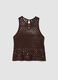 Brown cotton-blend regular-fit tank top with mesh design_0