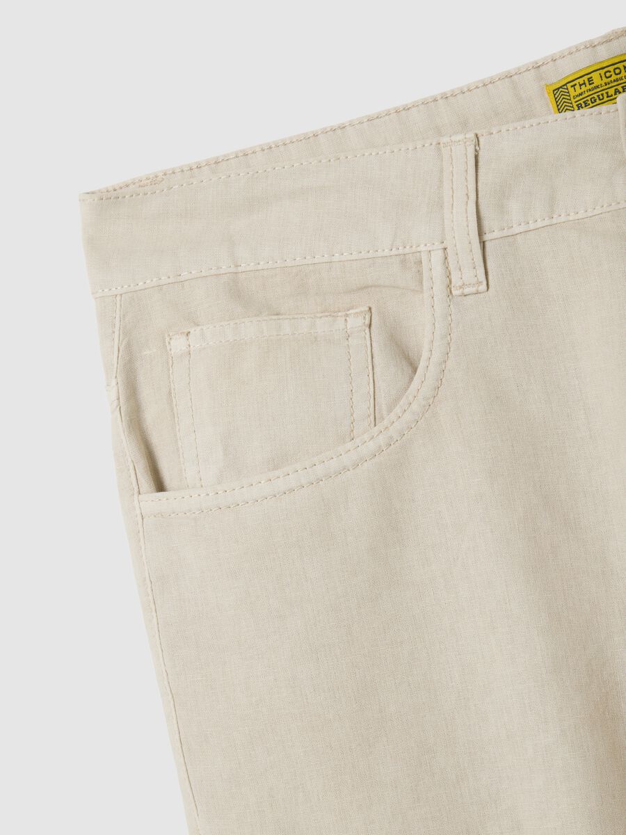 Men's beige regular fit cotton blend shorts_1