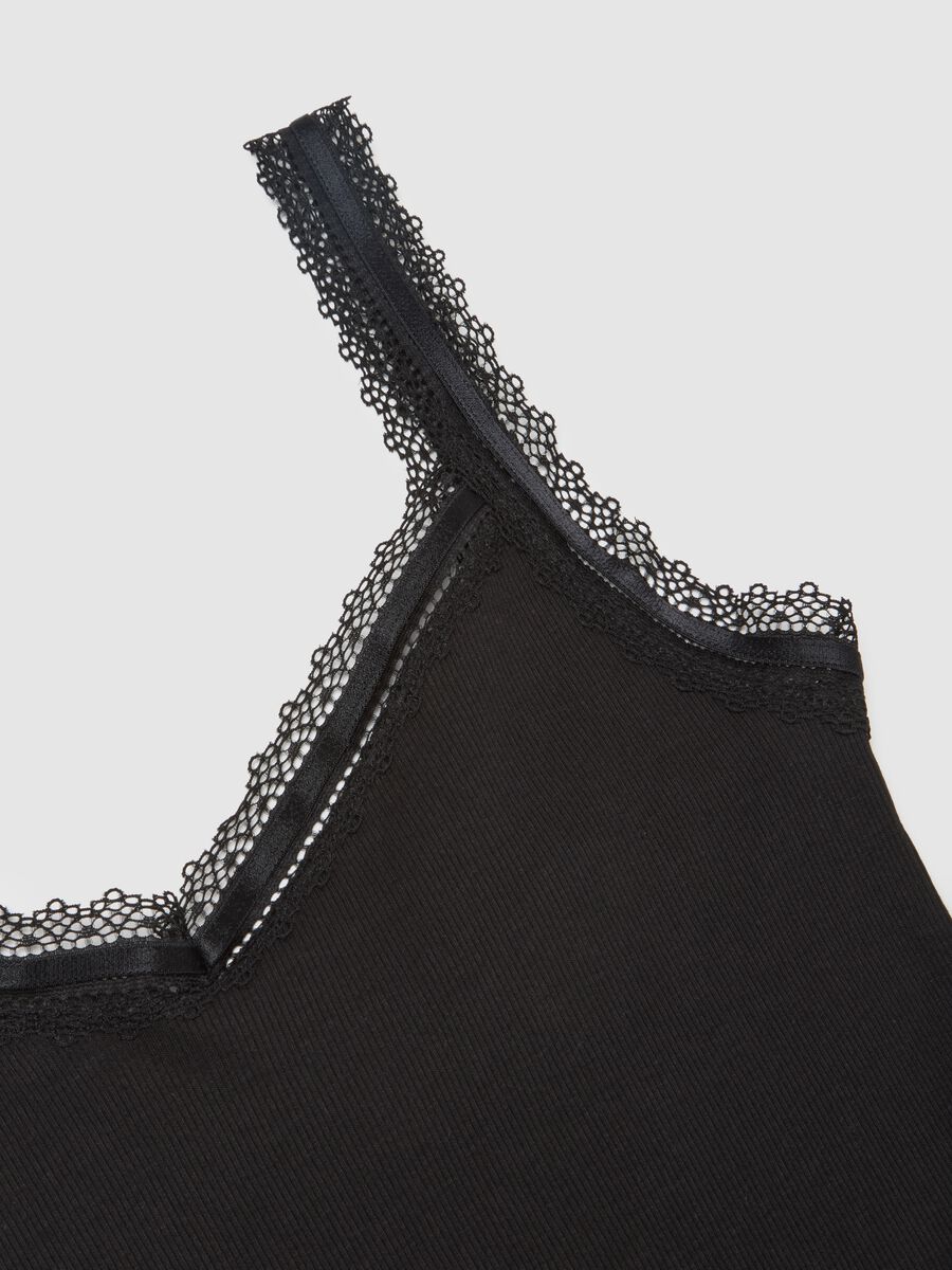 Black pure cotton vest regular fit with lace trim_1
