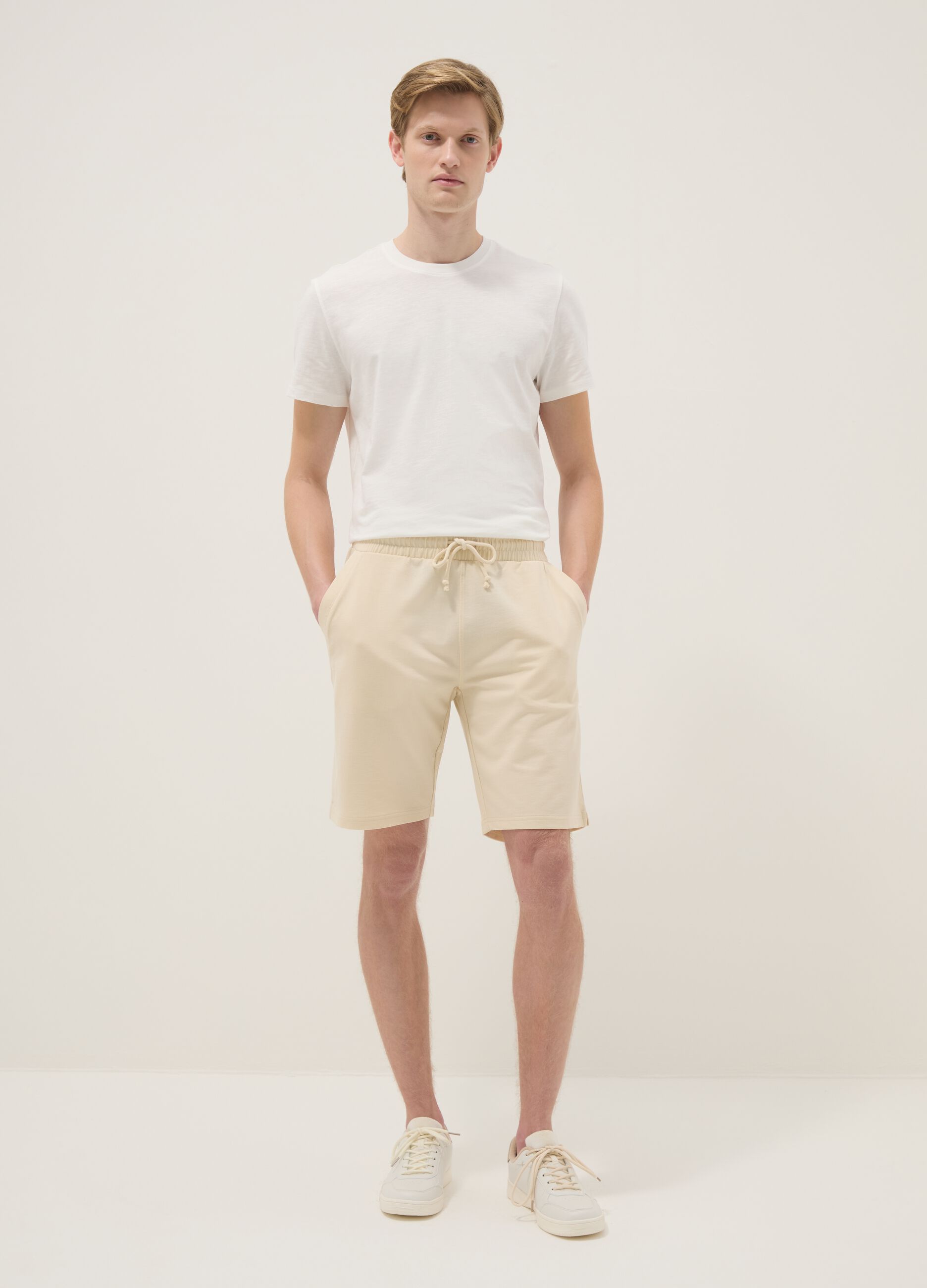 Bermuda in misto cotone beige regular fit
