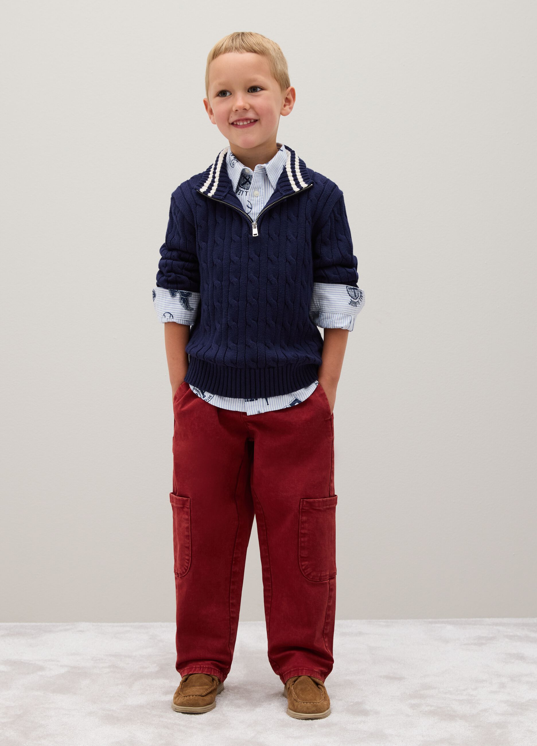 Children's Red Cotton Stretch Baggy Trousers