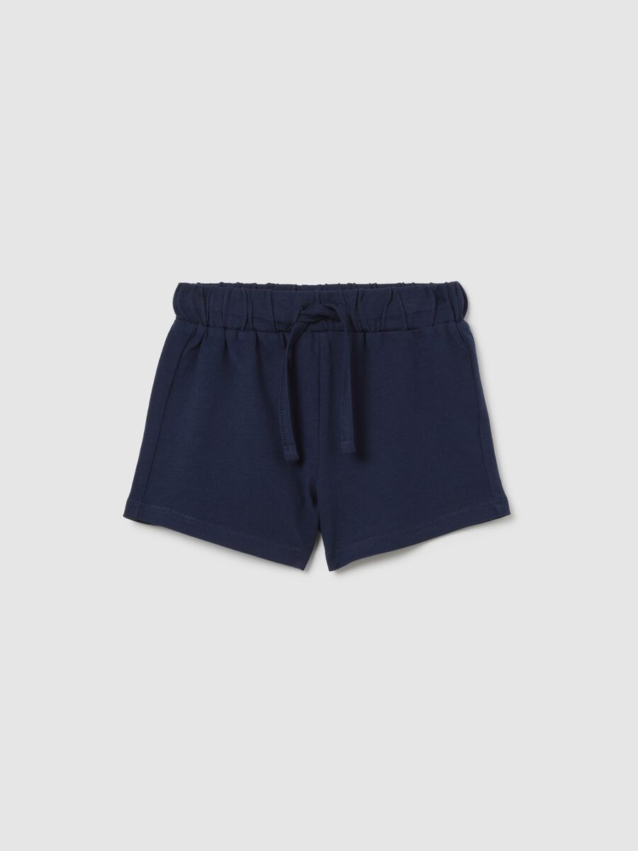 Girls' blue regular fit pure cotton shorts_0