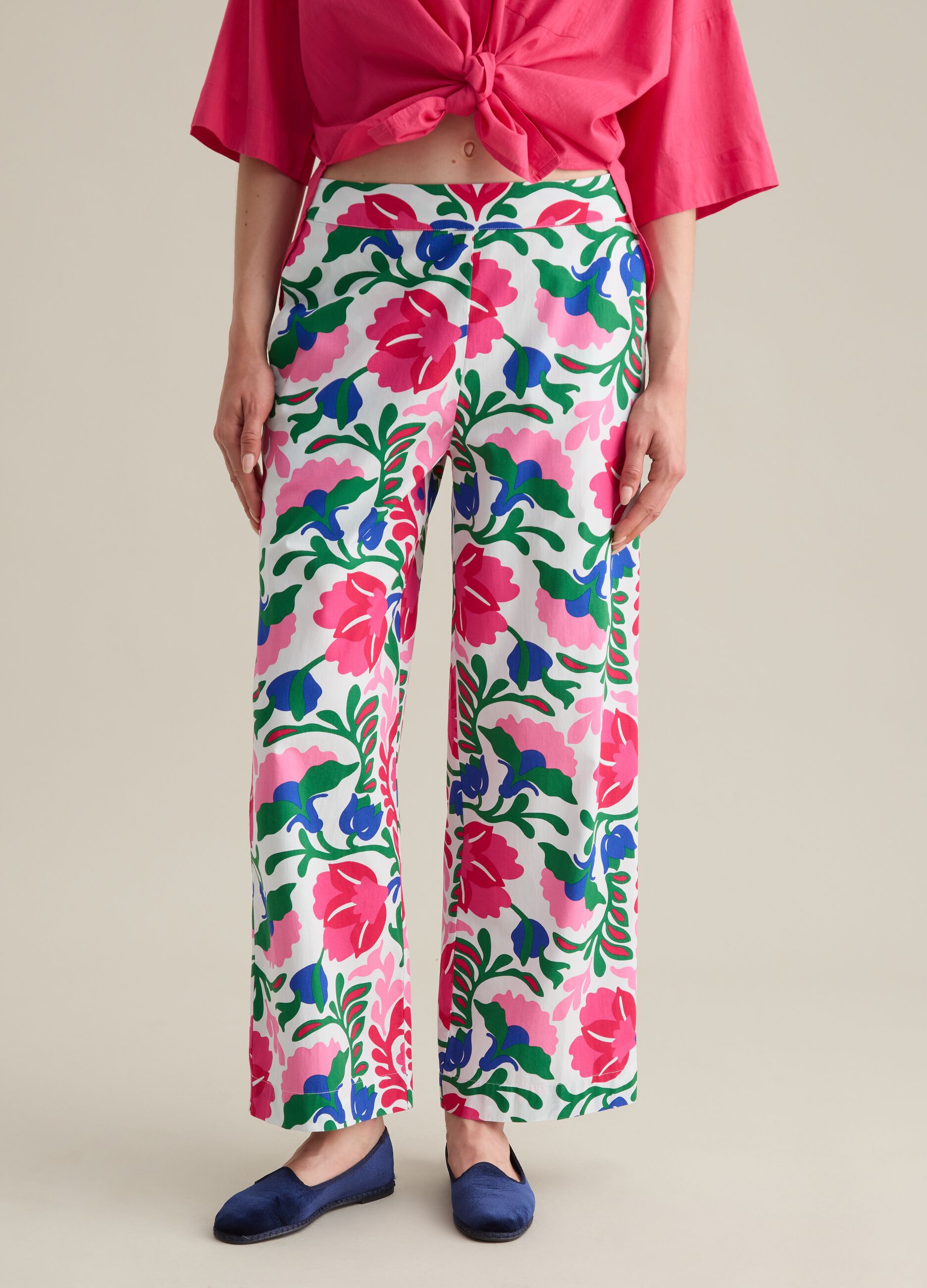 Pantaloni palazzo da donna in puro cotone multicolor regular fit