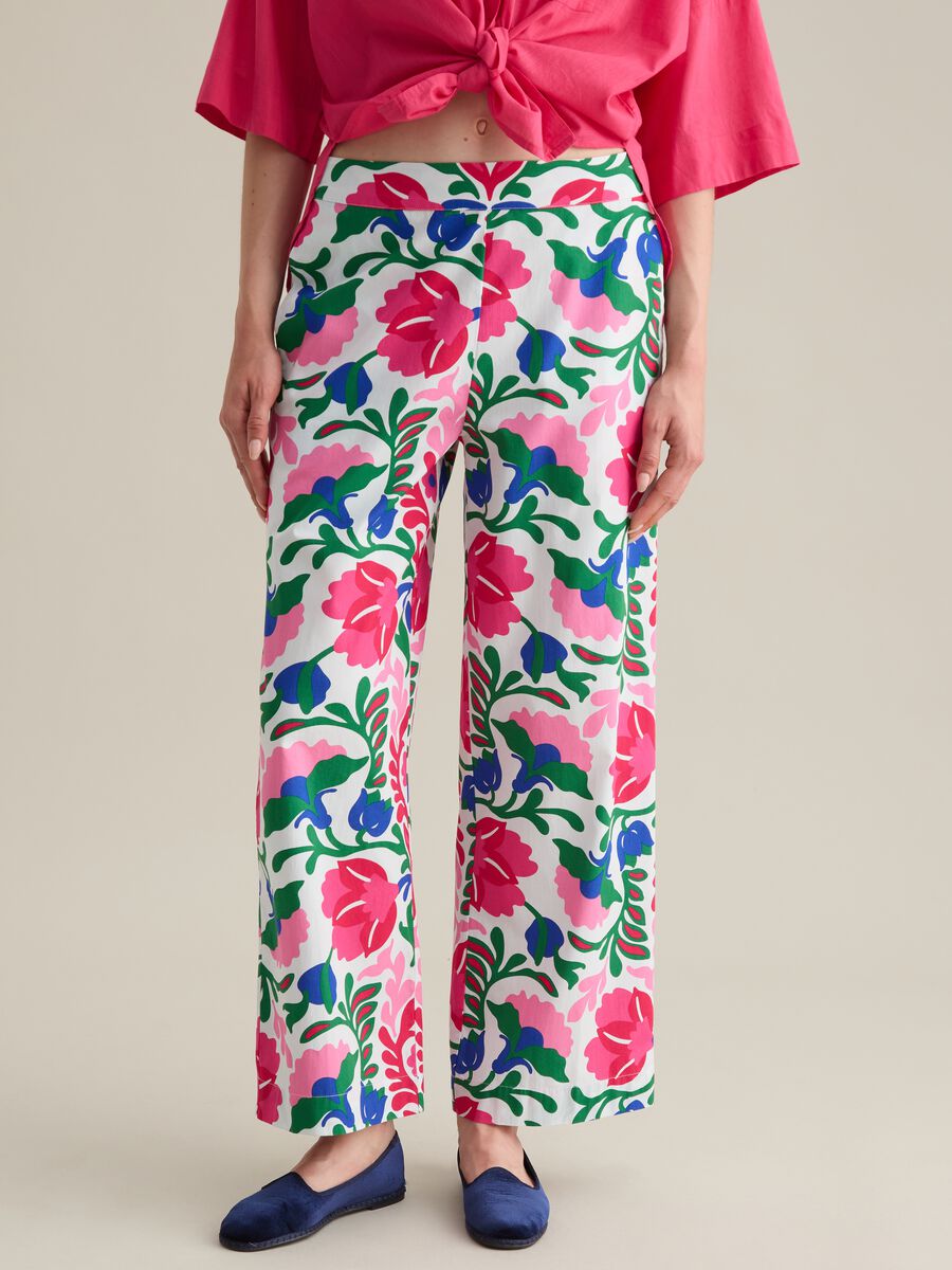 Women's multicolour pure cotton palazzo trousers, regular fit_2