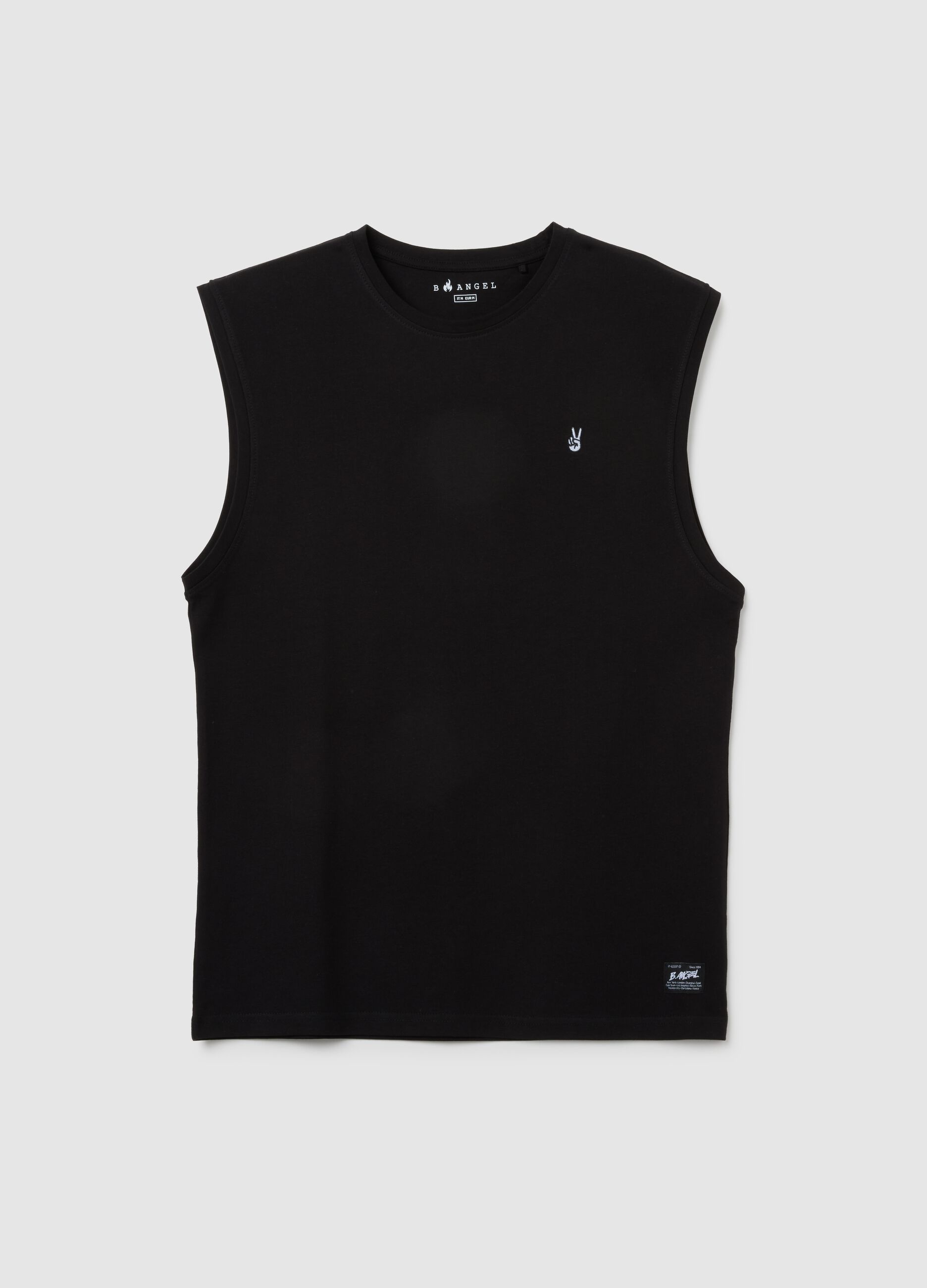 Men's pure cotton regular fit black vest with embroidery