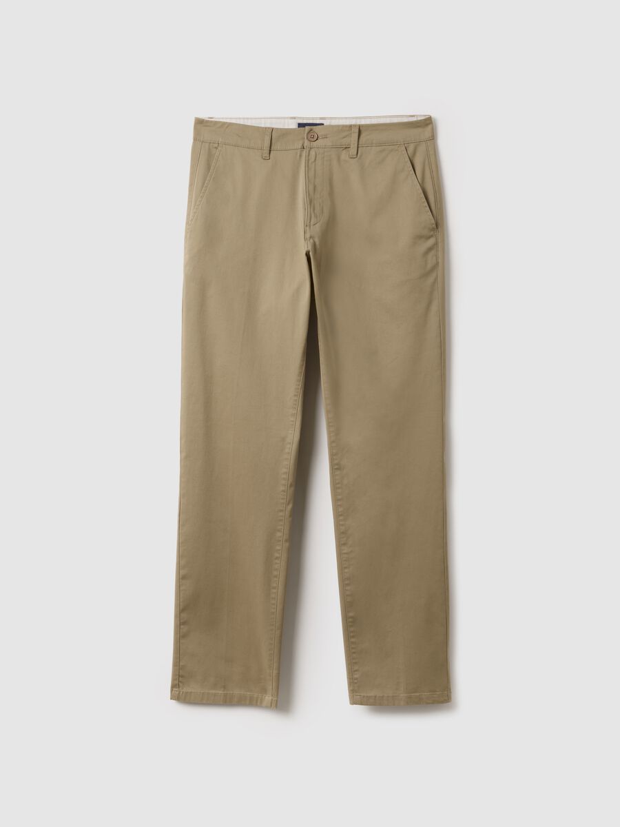 Beige stretch cotton chino trousers with a regular fit_4