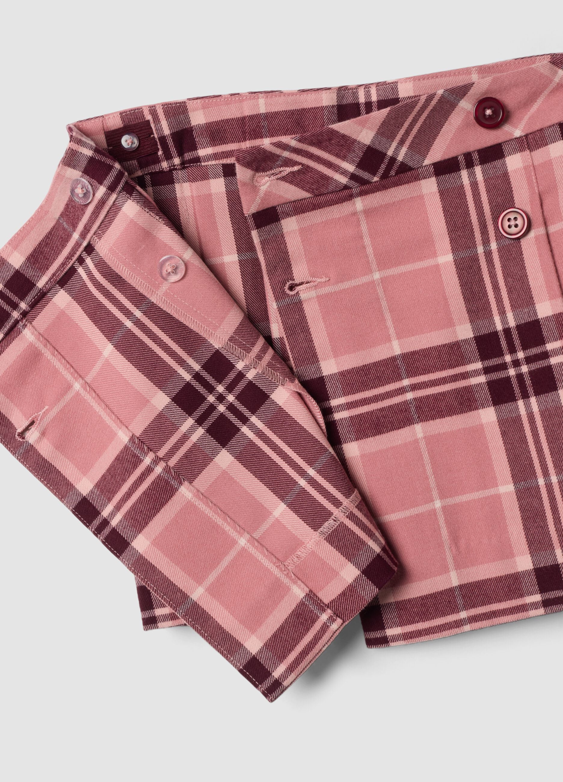 Pink and Purple Checked Stretch Viscose Skirt