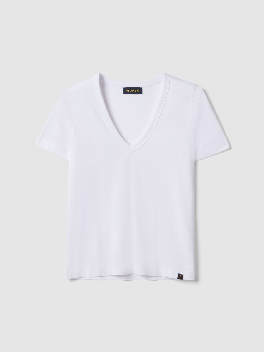 White pure cotton T-shirt regular fit deep V_4