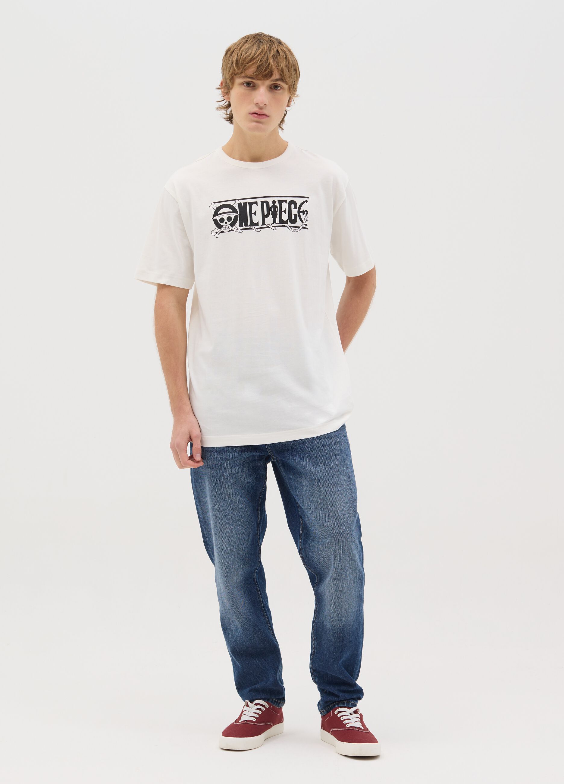 White T-shirt with One Piece print